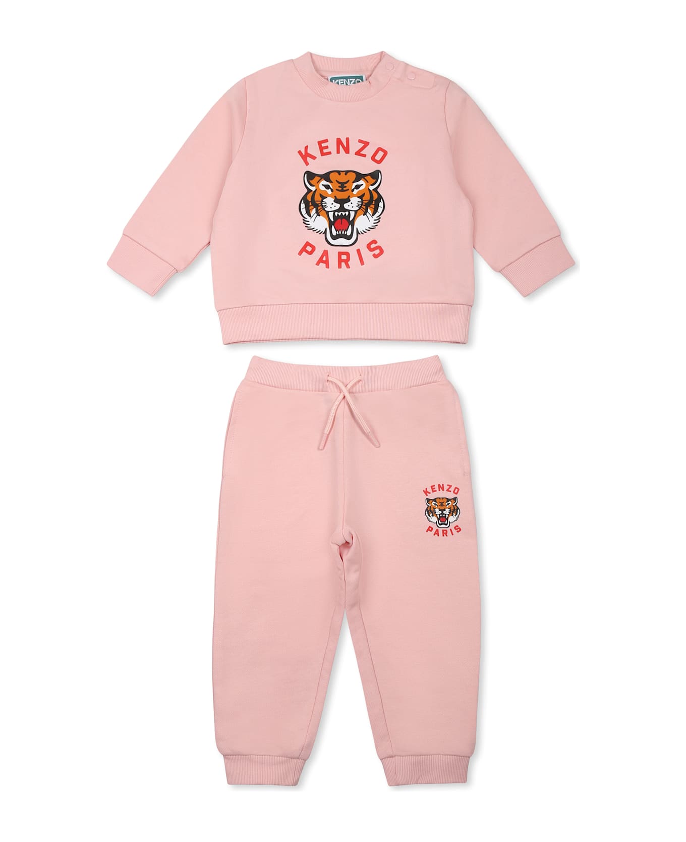 Kenzo Kids Pink Suit For Baby Girl With Licky Tiger - Pink