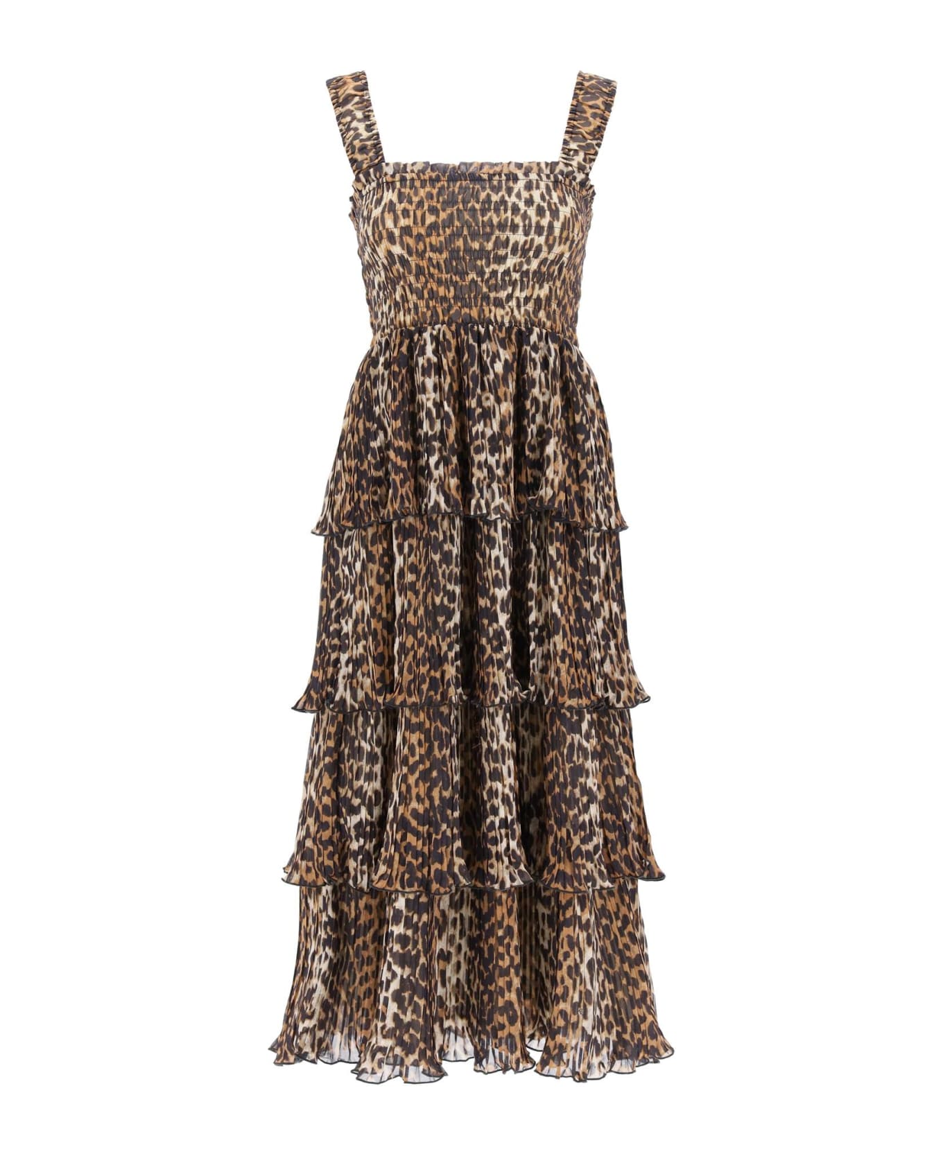 Ganni Leopard Print Midi Dress - Almond Milk ワンピース＆ドレス