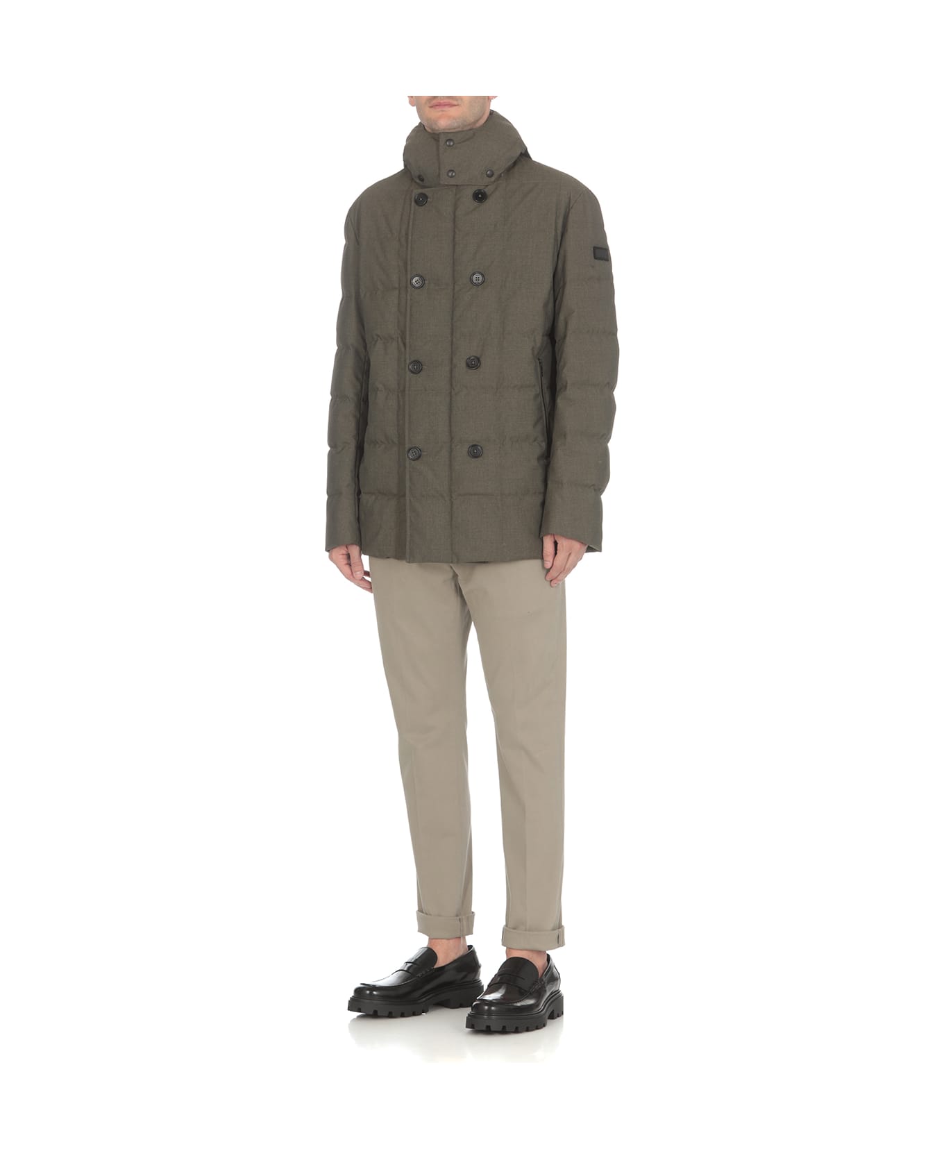 Fay Double-breasted Padded Down Jacket - Verde militare