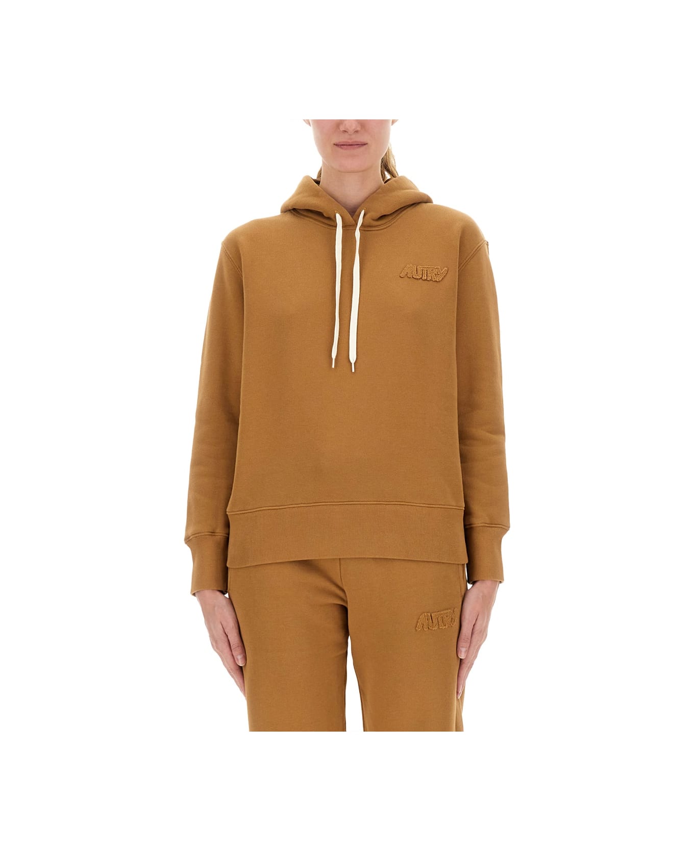 Autry Hooded Sweatshirt With Logo - BROWN