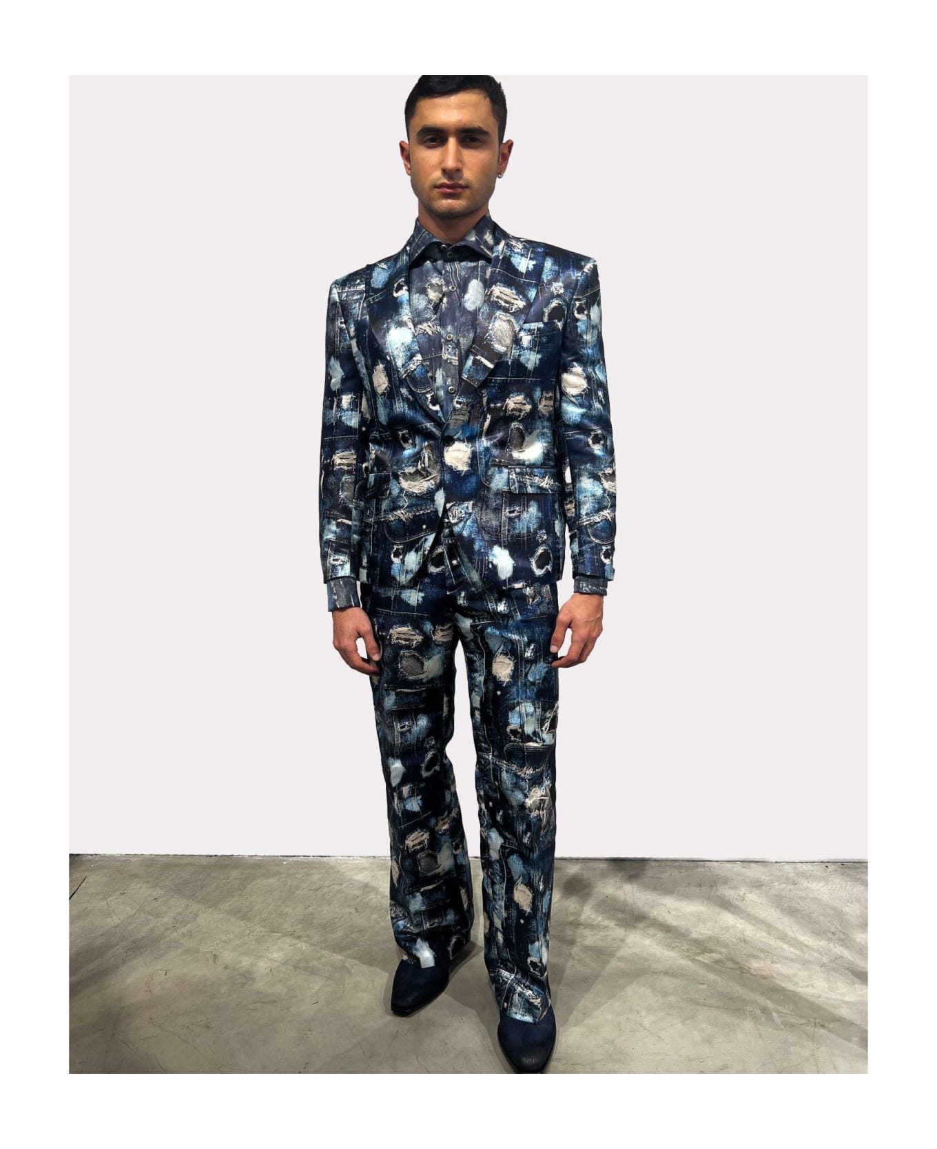 John Richmond Jacket With Lapel And Iconic Denim Pattern Fashion Show. - Fantasia