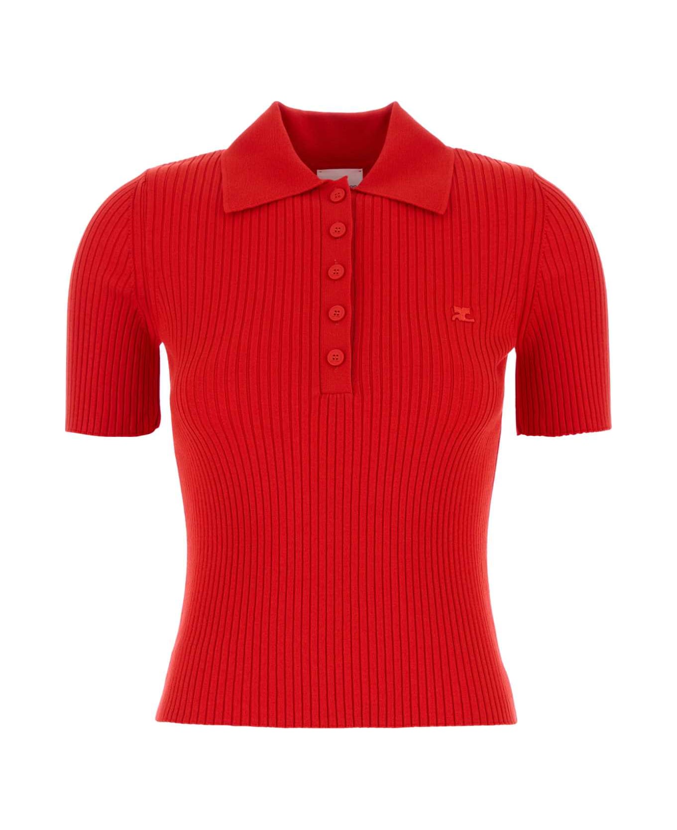Courrèges Red Viscosa Blend Polo Shirt - POPPY