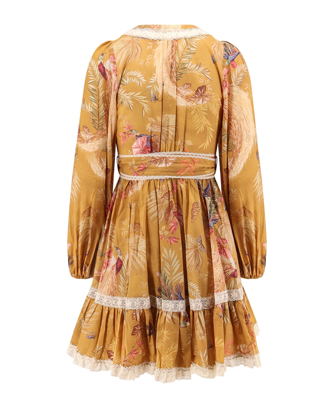 Zimmermann Frill Cotton Short Dress With Floral Print - Mustard Palm Floral