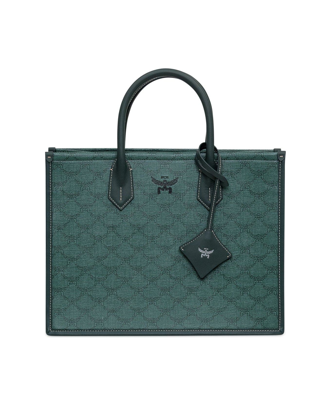 MCM Himmel Logo Detailed Medium Tote Bag - GREEN