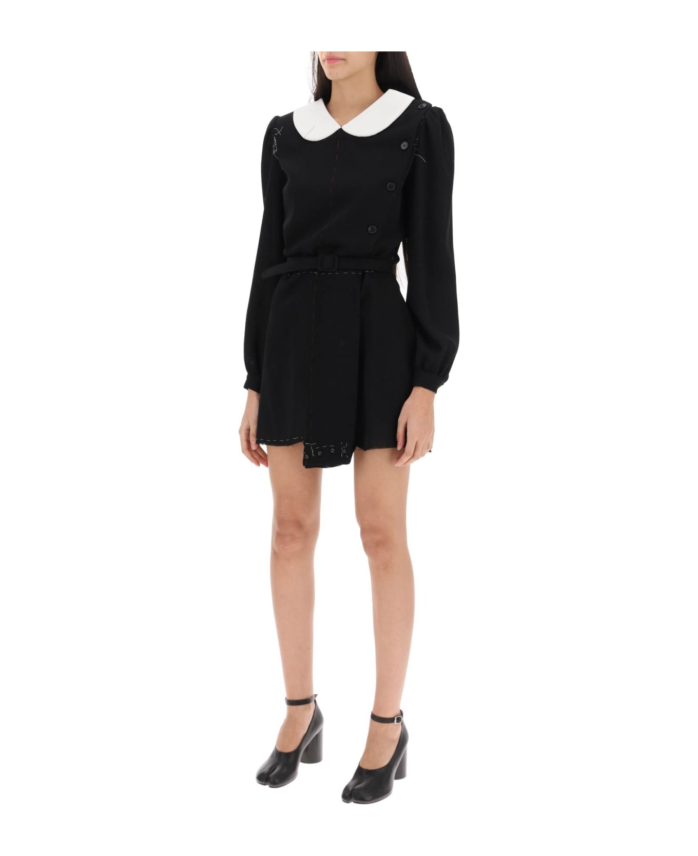 Maison Margiela Convertible Mini Dress In Wool - black