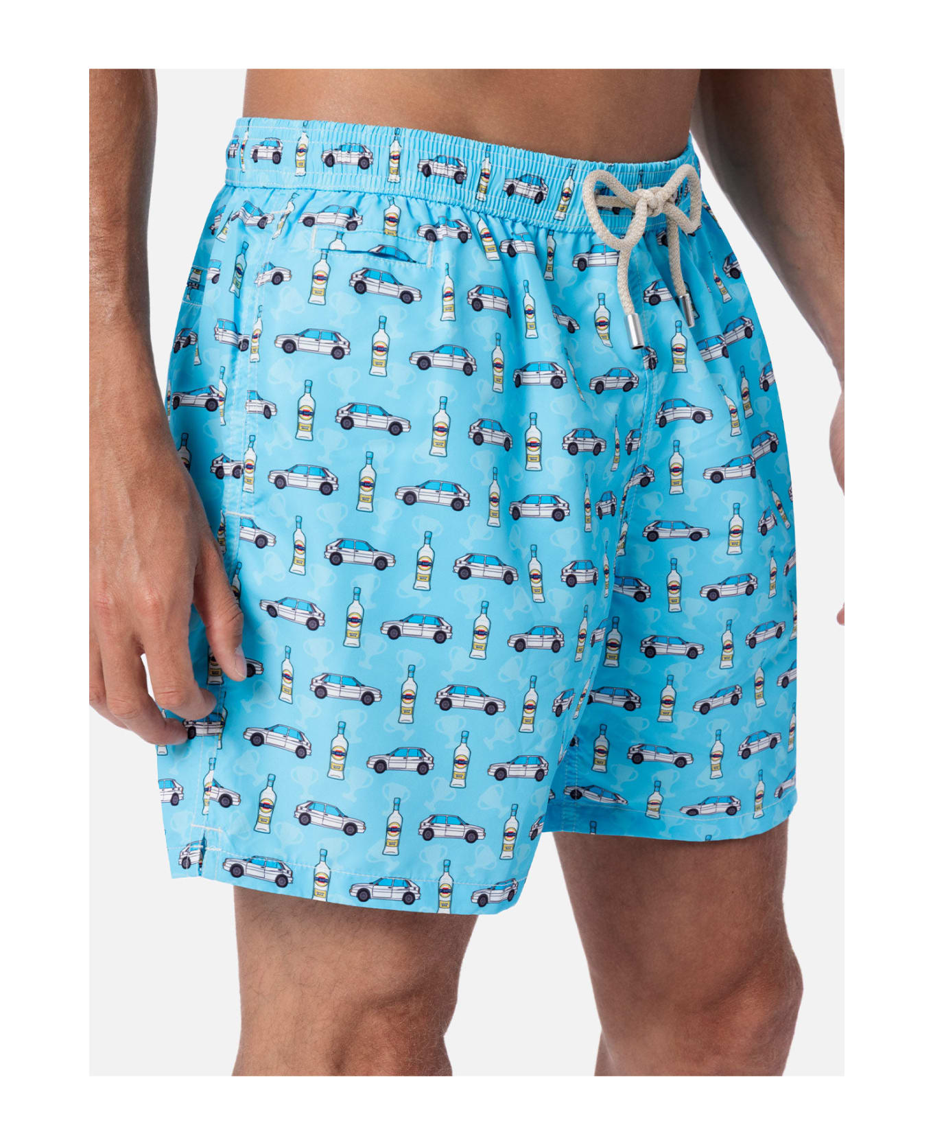MC2 Saint Barth Man Lightweight Fabric Swim-shorts Lighting Micro Fantasy With Lancia Delta Print | Lancia Special Edition - SKY