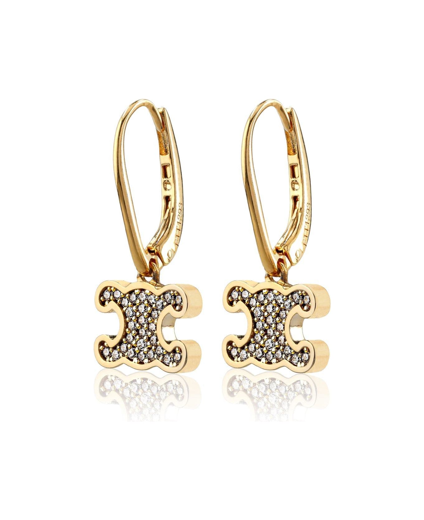 Celine Triomphe Embellished Earrings - Golden