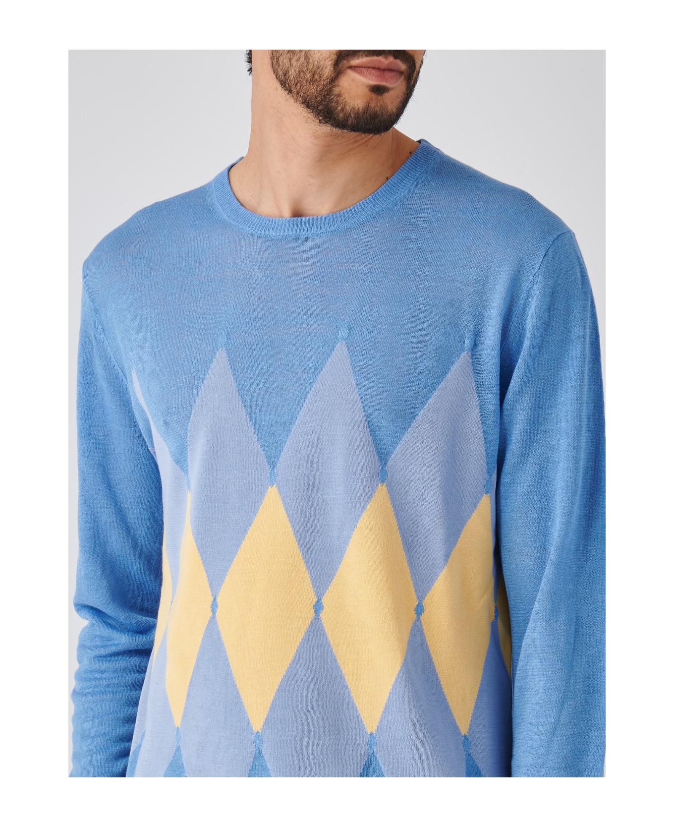 Ballantyne Neck Pullover Diamond Sweater - CIELO-GIALLO