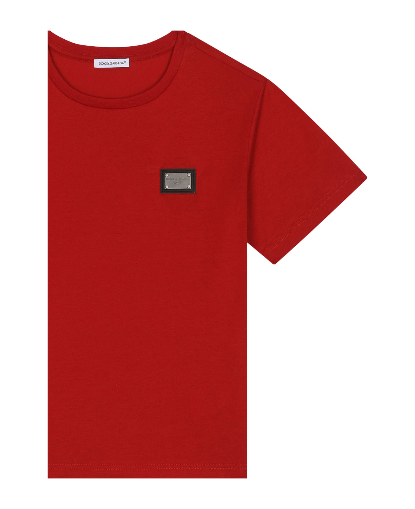 Dolce & Gabbana Red Jersey T-shirt With Logo Plaque - Red