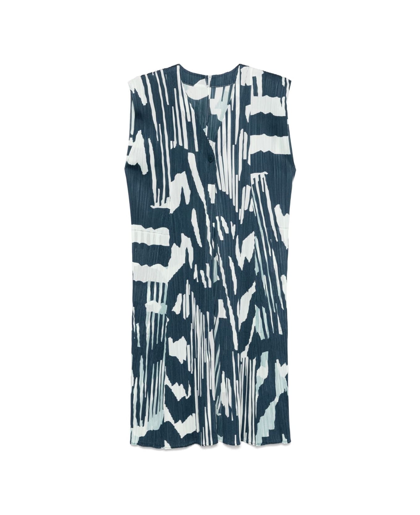 Pleats Please Issey Miyake Printed Pleated Vest - Blue