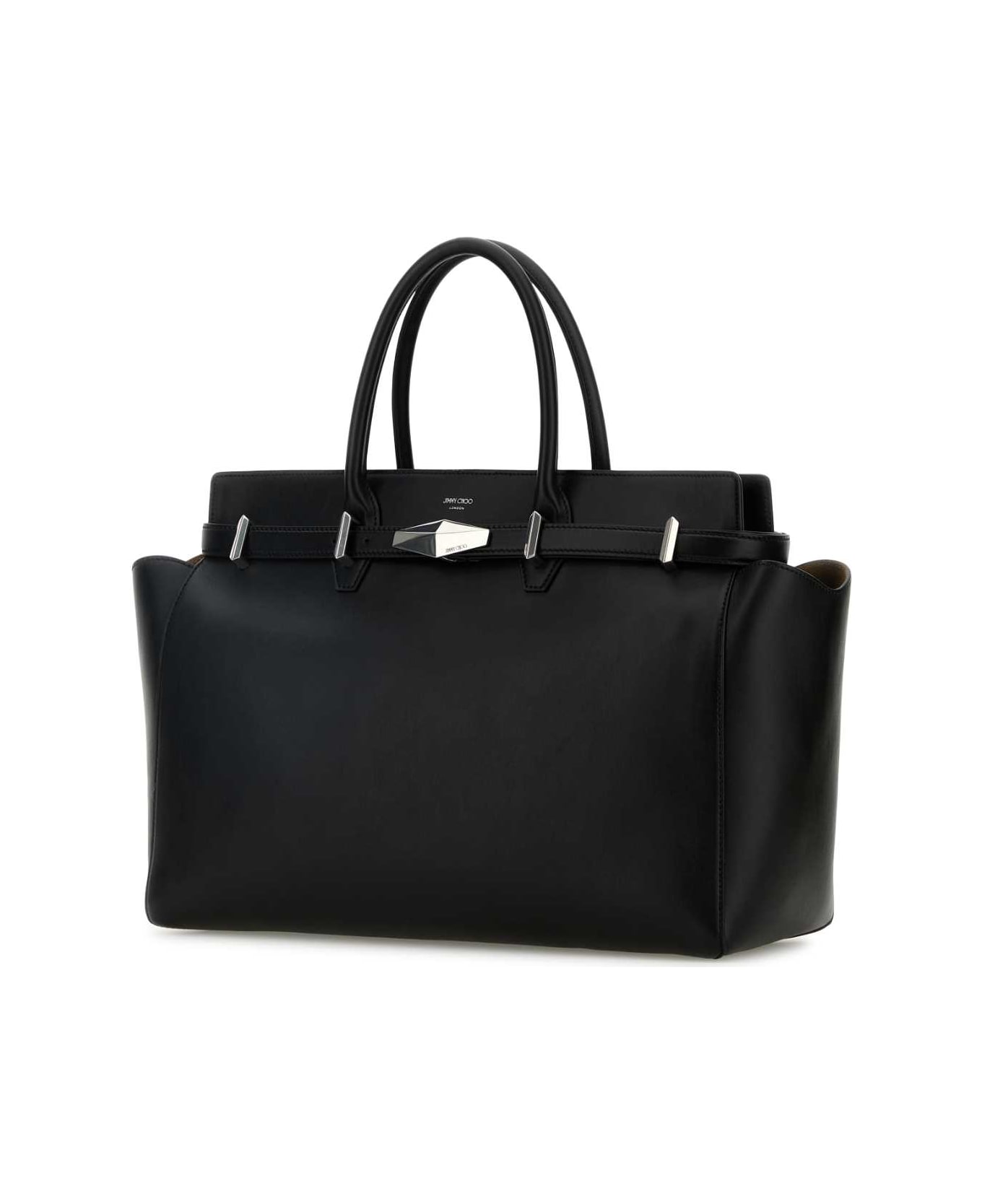Jimmy Choo Black Leather Large Diamond Belted Shopping Bag - BLACKANTIQUESILVER トートバッグ