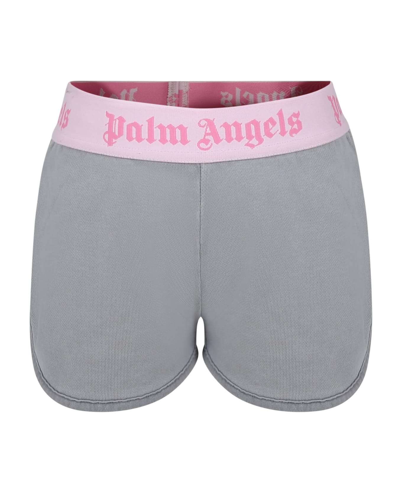 Palm Angels Gray Shorts For Girl With Logo - Grey ボトムス