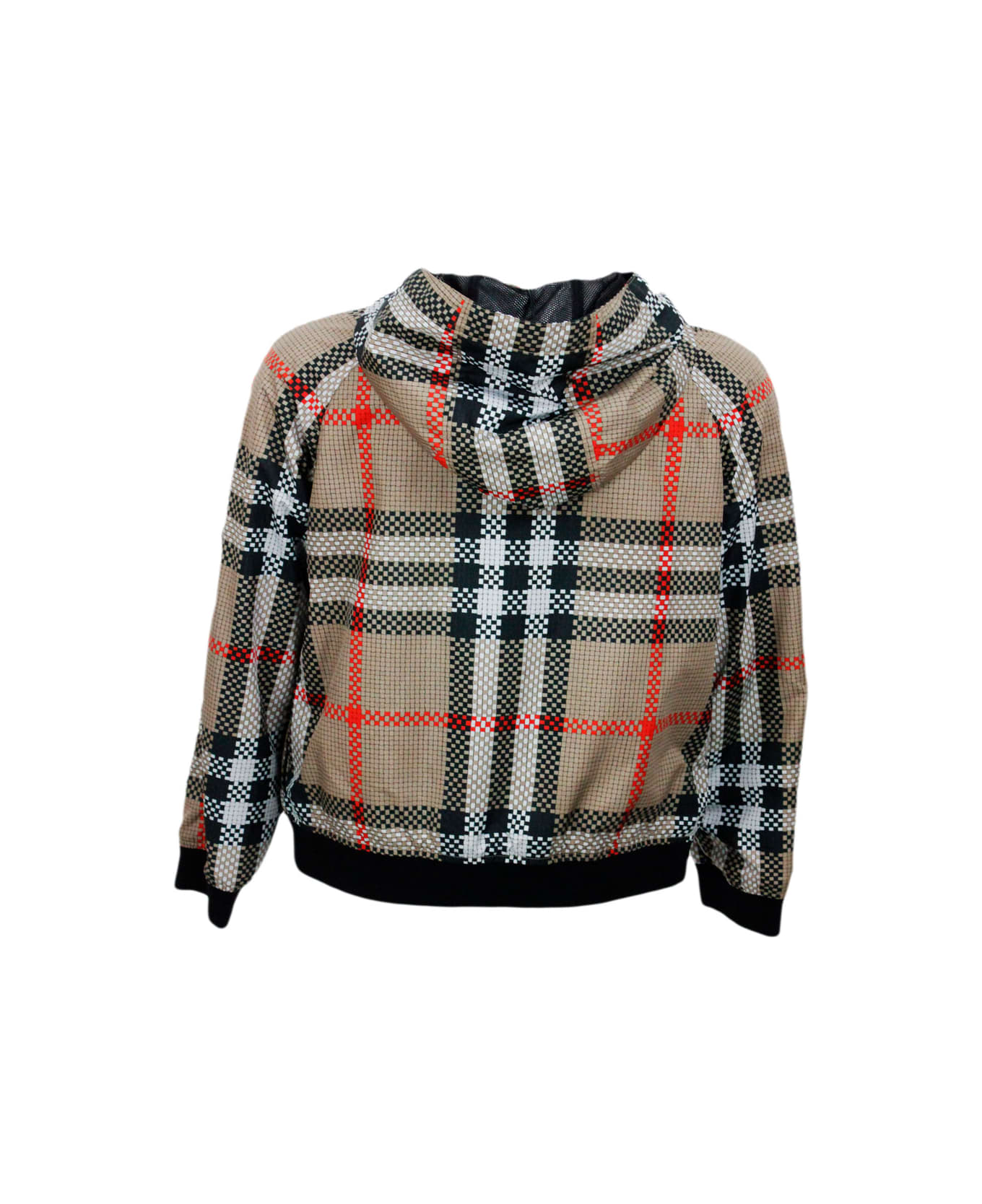 Burberry Lightweight Windproof Jacket In Technical Fabric With Hood And Zip Closure In Burberry New Check - Check Beige