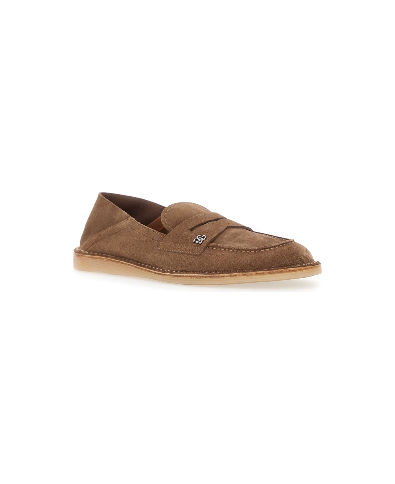 Dolce & Gabbana 'florio' Brown Loafers With Dg Logo Detail On The Side In Suede Man - Brown