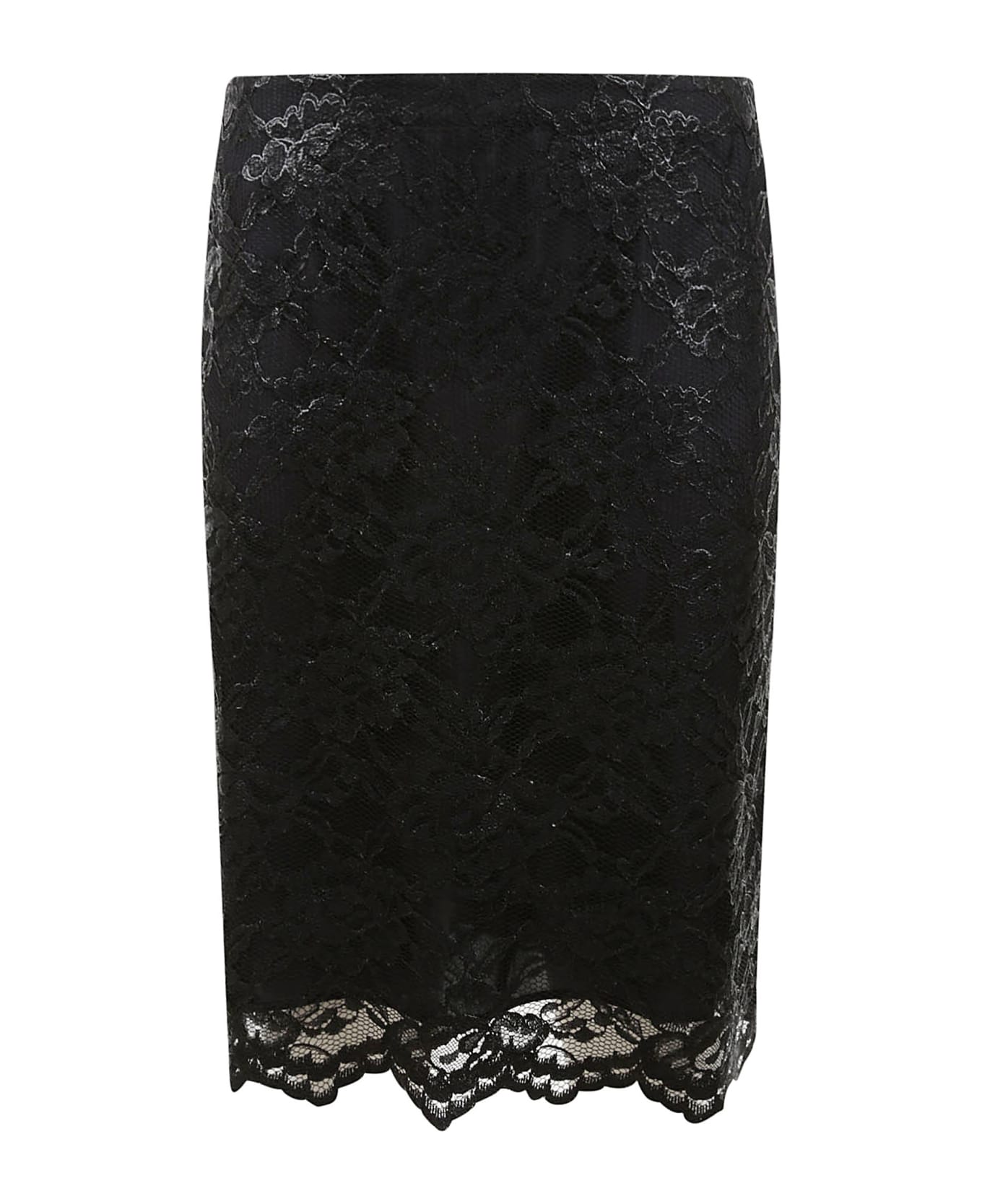 Aspesi Floral Perforated Asymmetric Skirt - Black