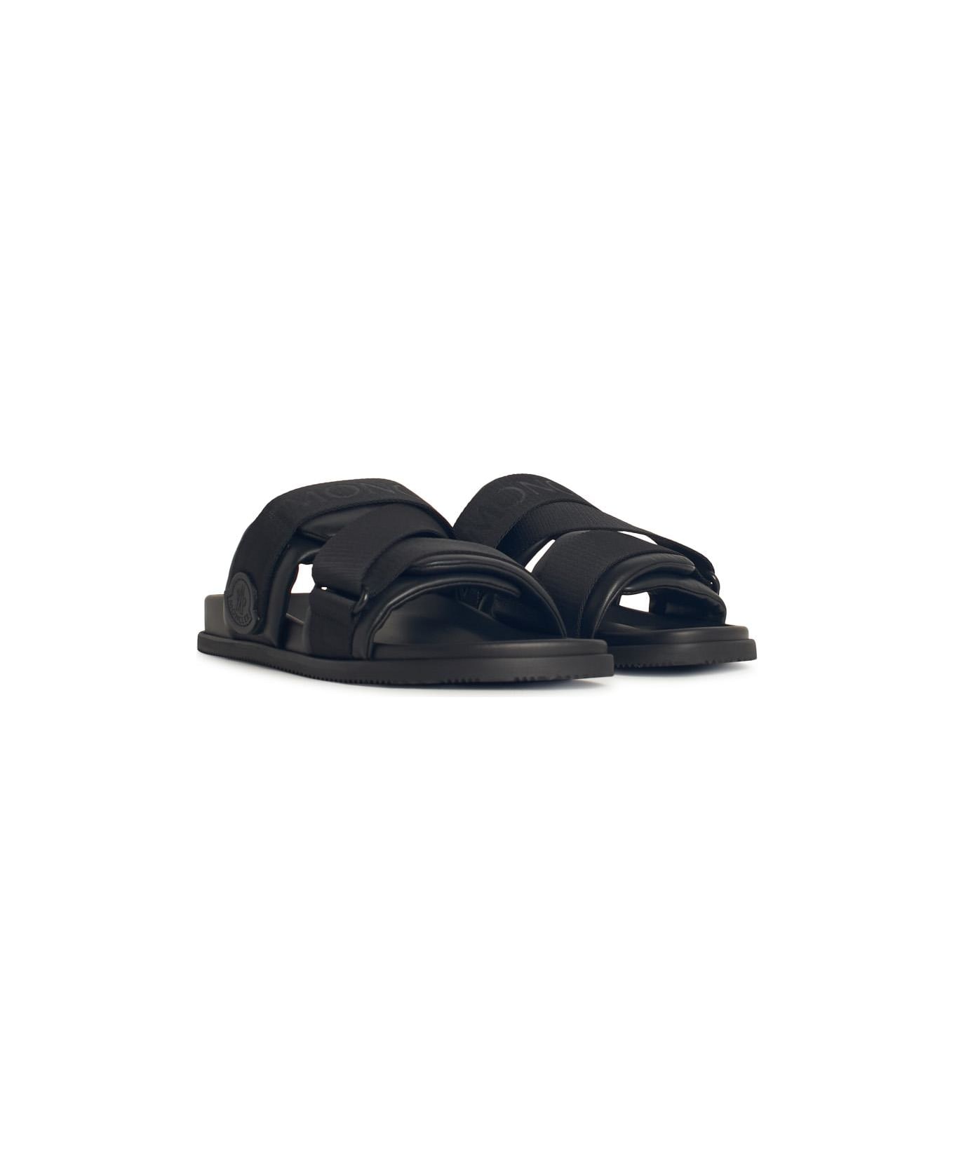 Moncler Black Leather Blend Sandals - Black