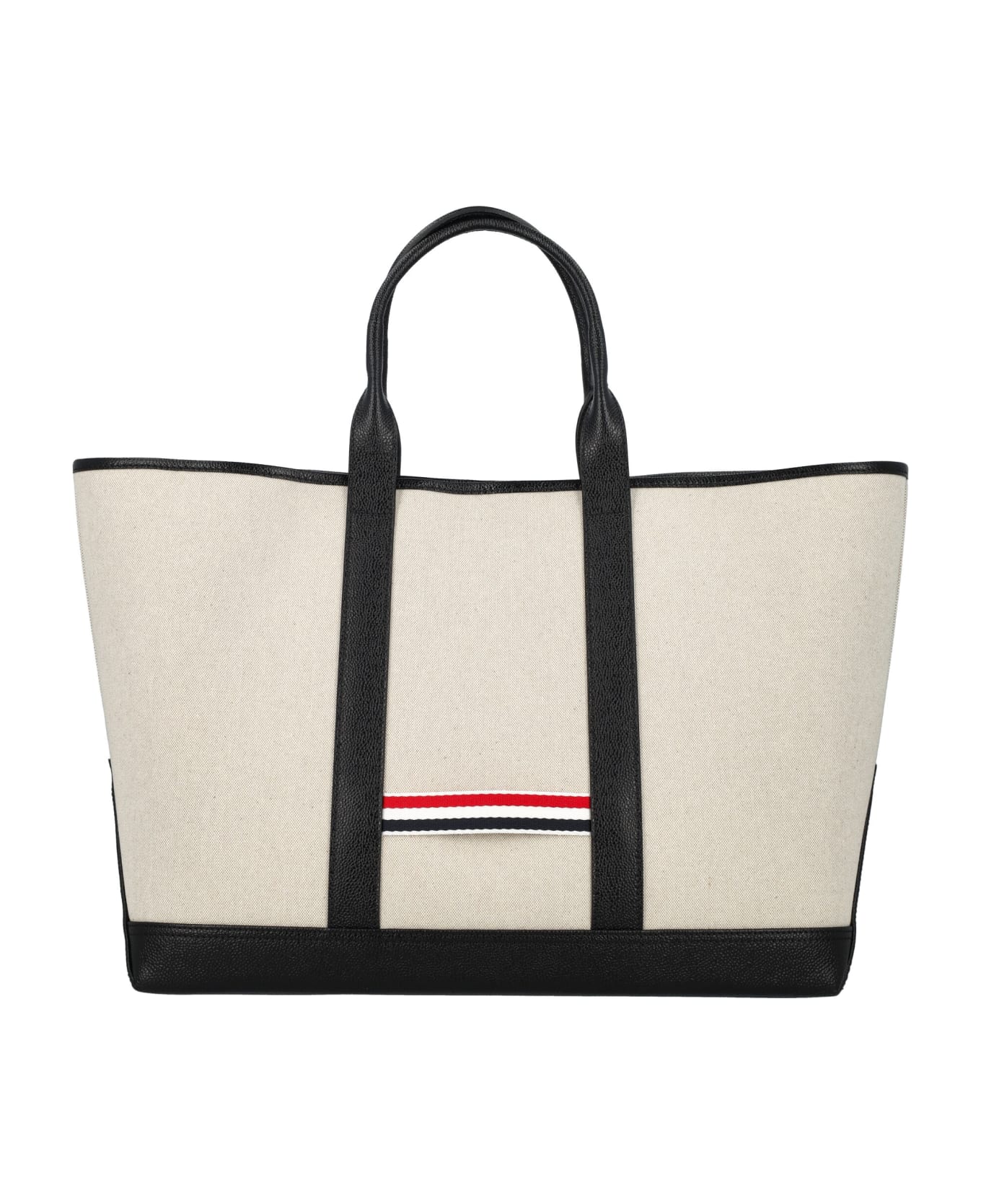 Thom Browne Medium Tool Tote W/ Leather Handles In S - NATURAL\BLACK トートバッグ