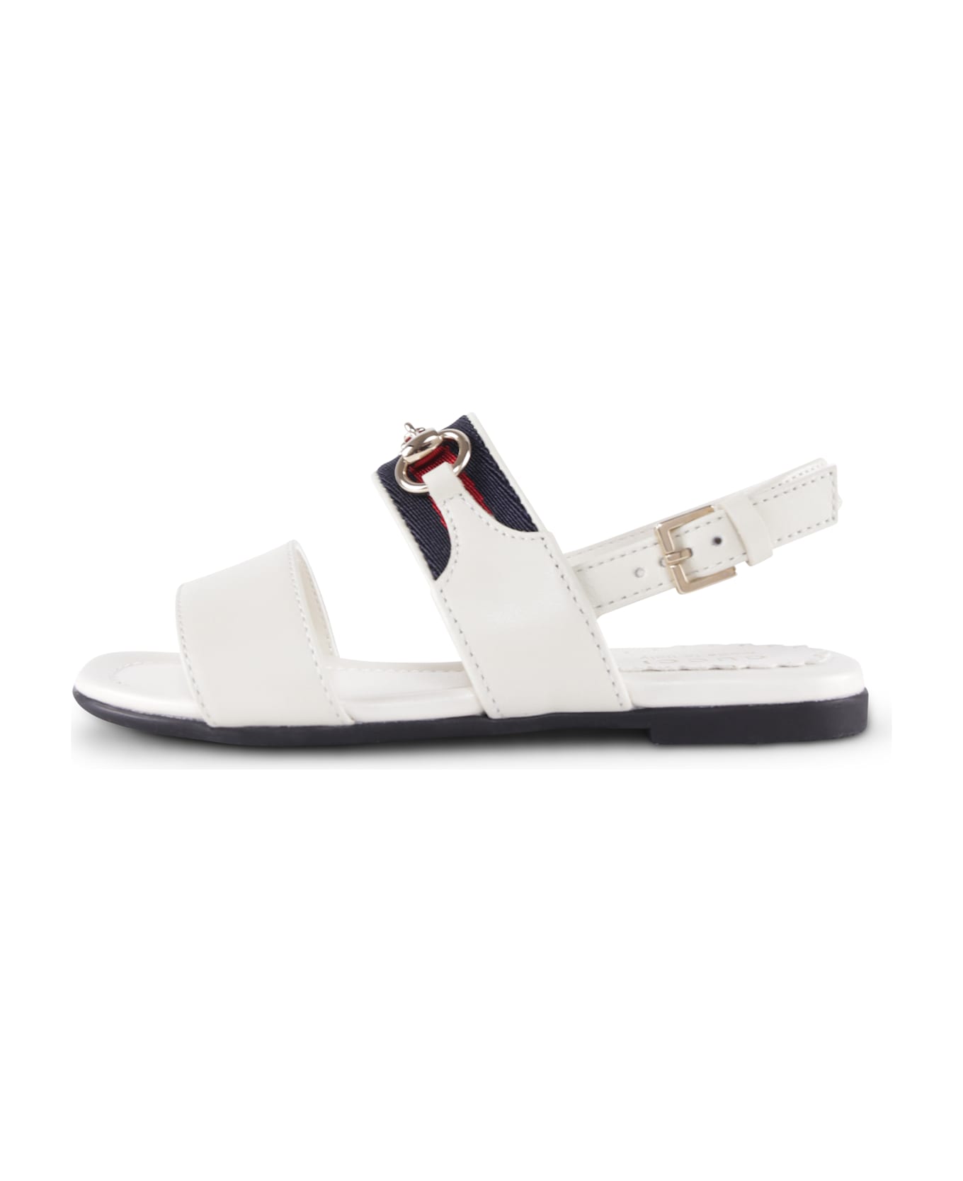 Gucci White Sandals For Girl With Iconic Web Detail - White