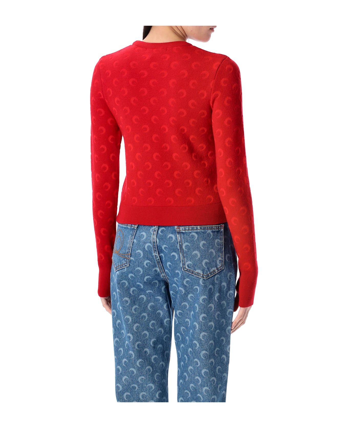 Marine Serre Moon Jacquard Knit Fitted Sweater - RED