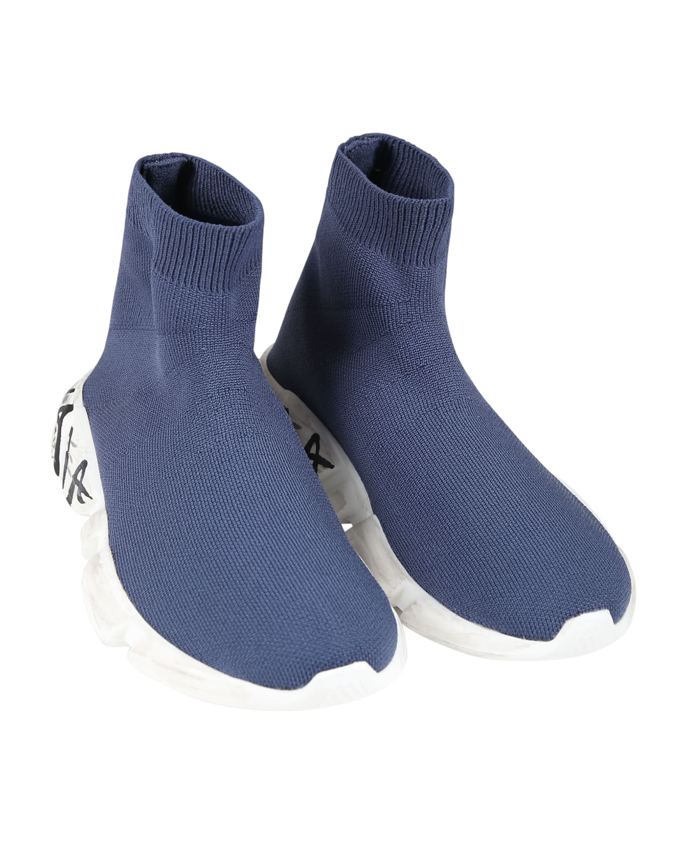 Balenciaga Blue Sneakers For Kids With Logo - Blue