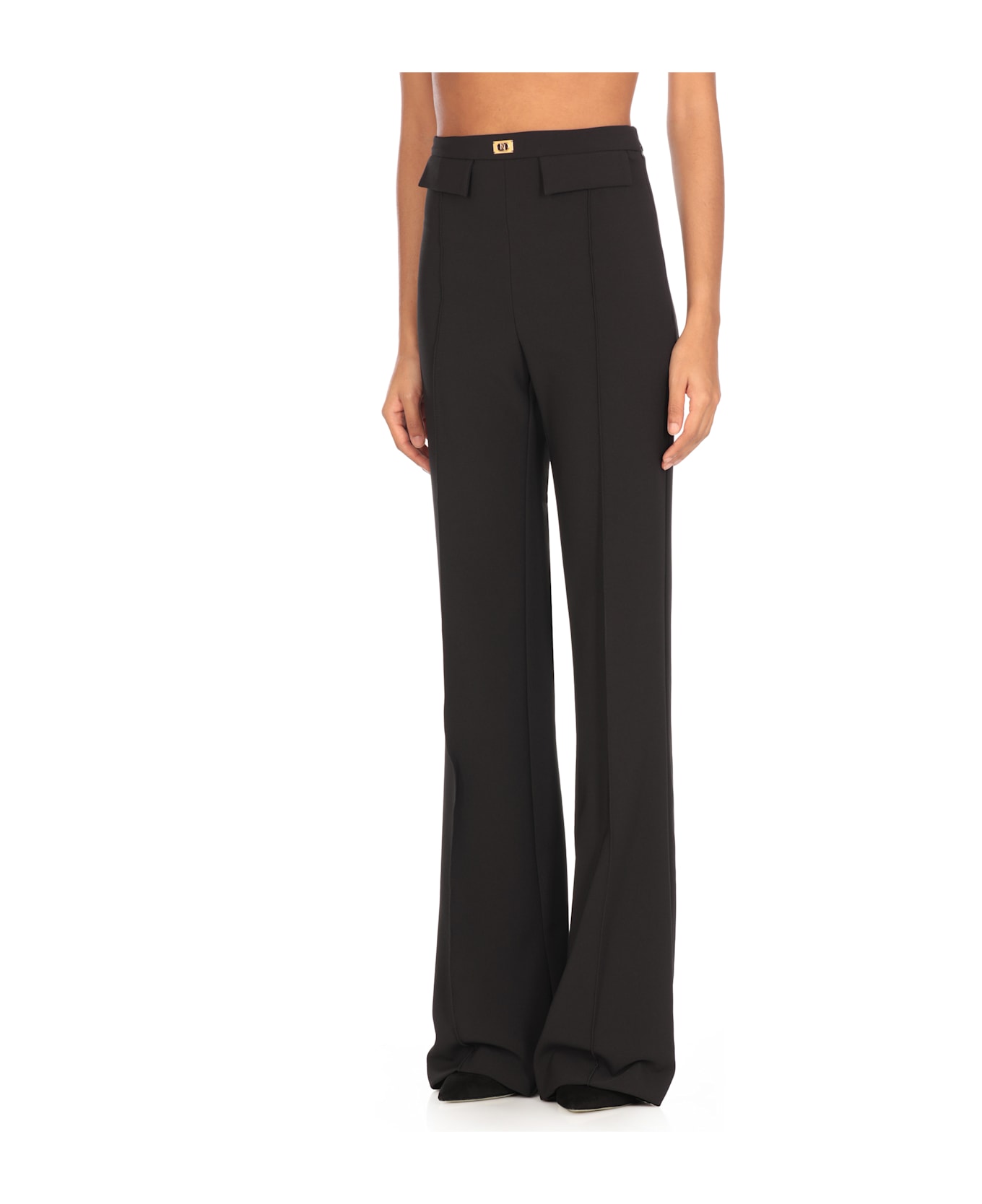 Elisabetta Franchi Crepe Pants - Black ボトムス