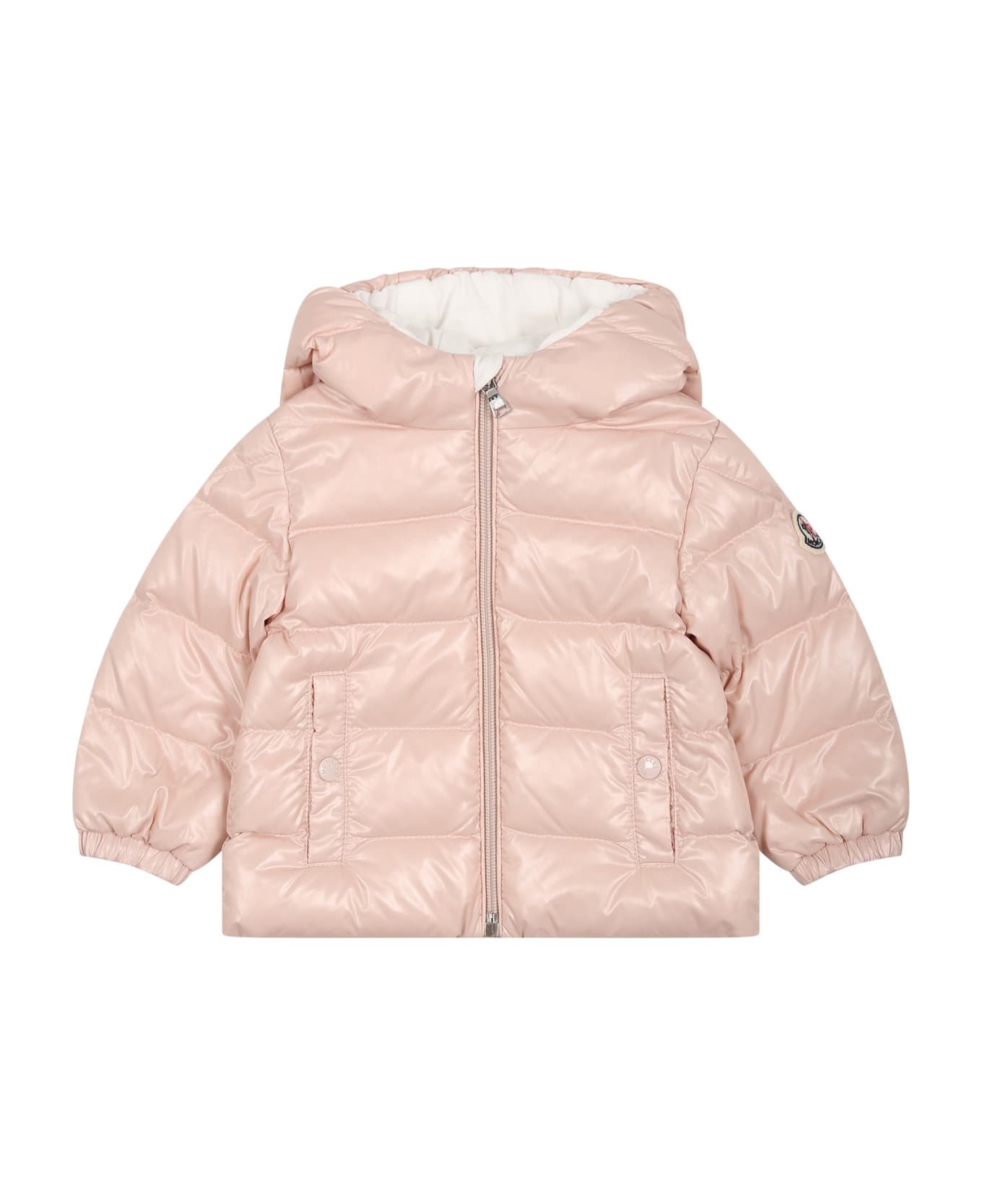 Moncler Pink Anand Down Jacket For Baby Girl With Logo - Pink