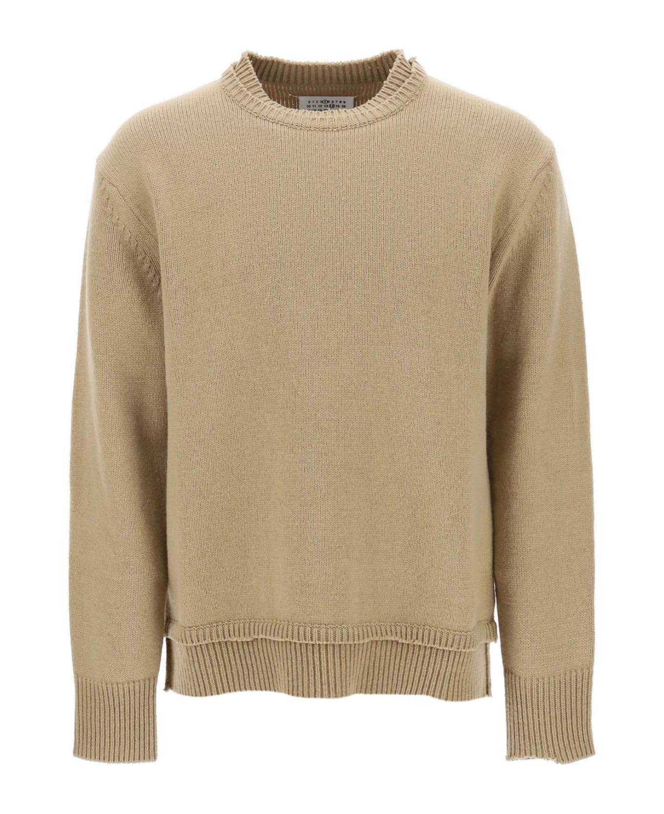 Maison Margiela Crew Neck Sweater With Elbow Patches - Beige