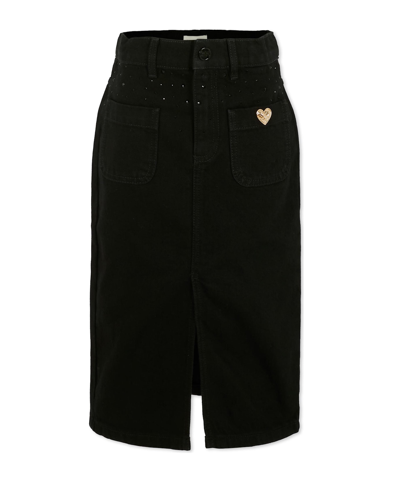 Rykiel Enfant Black Skirt For Girl With Rhinestones - Black