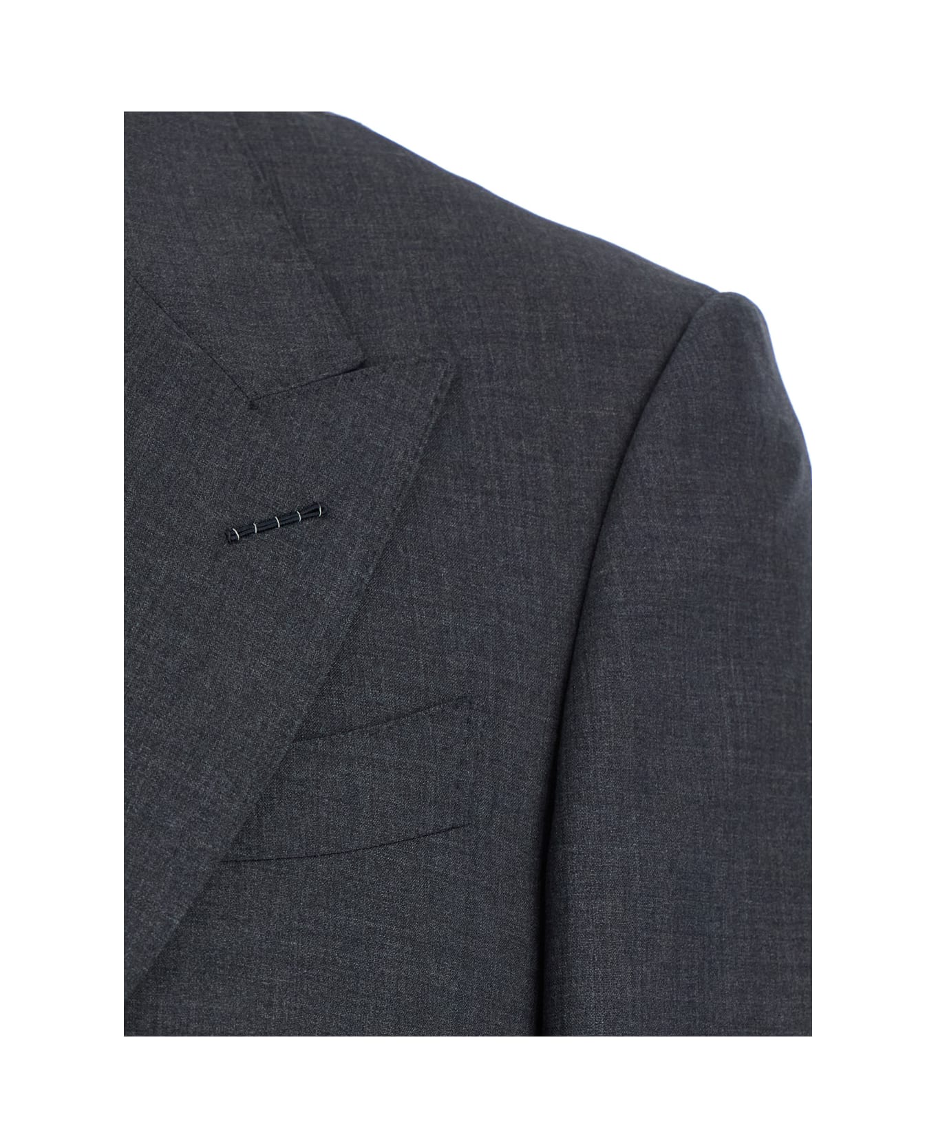 Tom Ford Grey Double-breasted Suit With Peak Revers In Wool Man - Grey