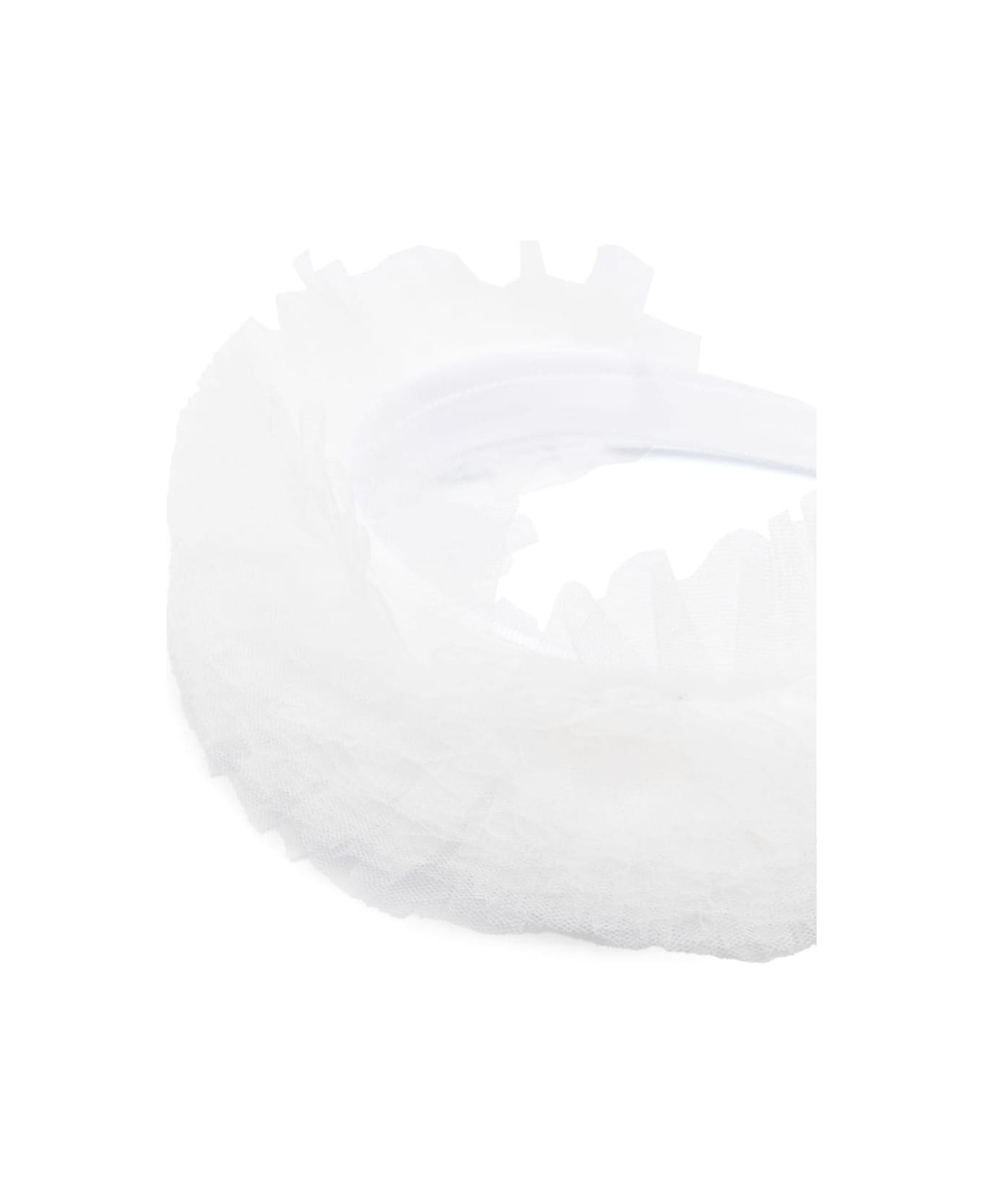 Monnalisa White Headband With Tulle Frill In Techno Fabric Girl - White