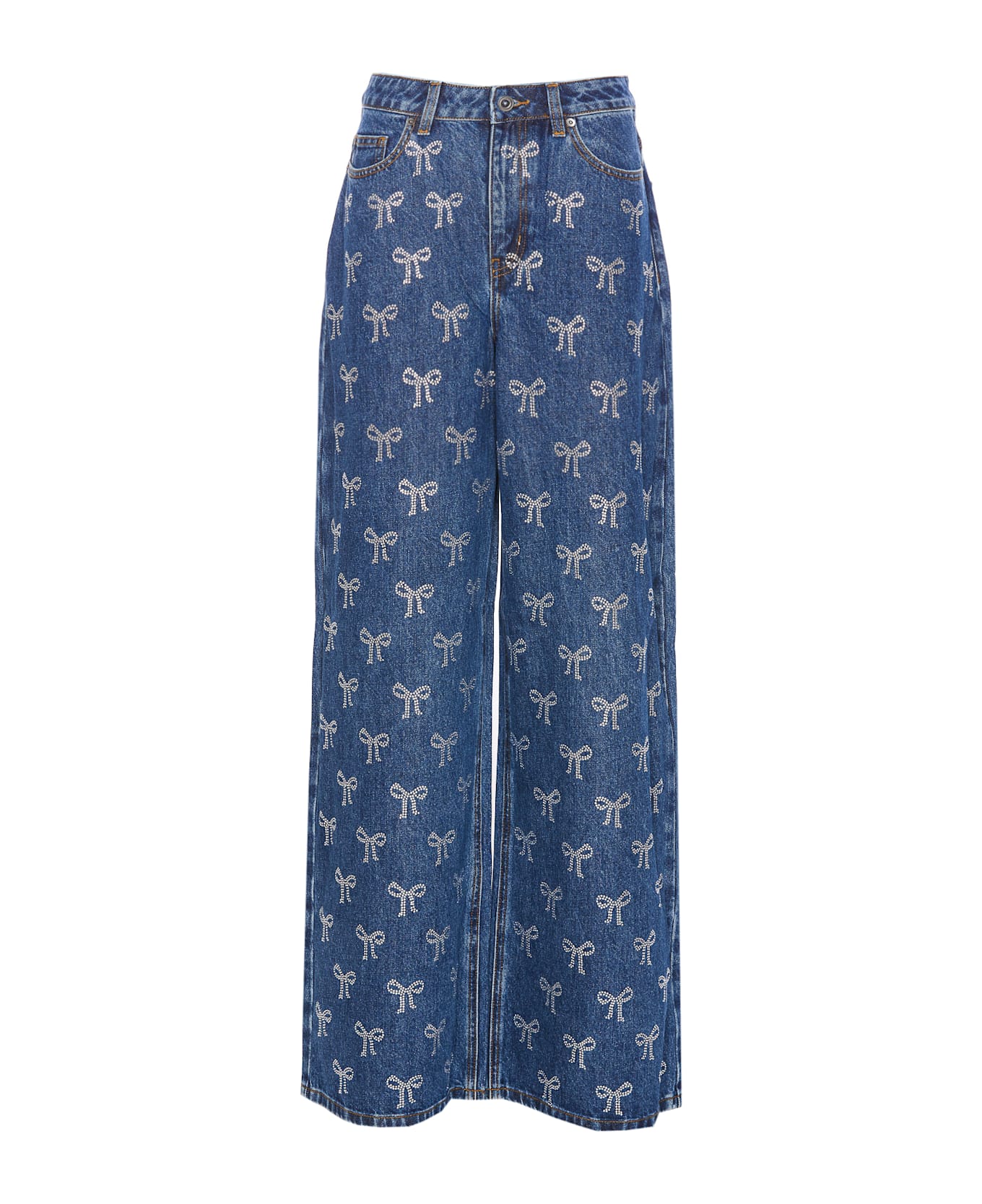 self-portrait Rhinestone Bow Denim Jeans - Blue