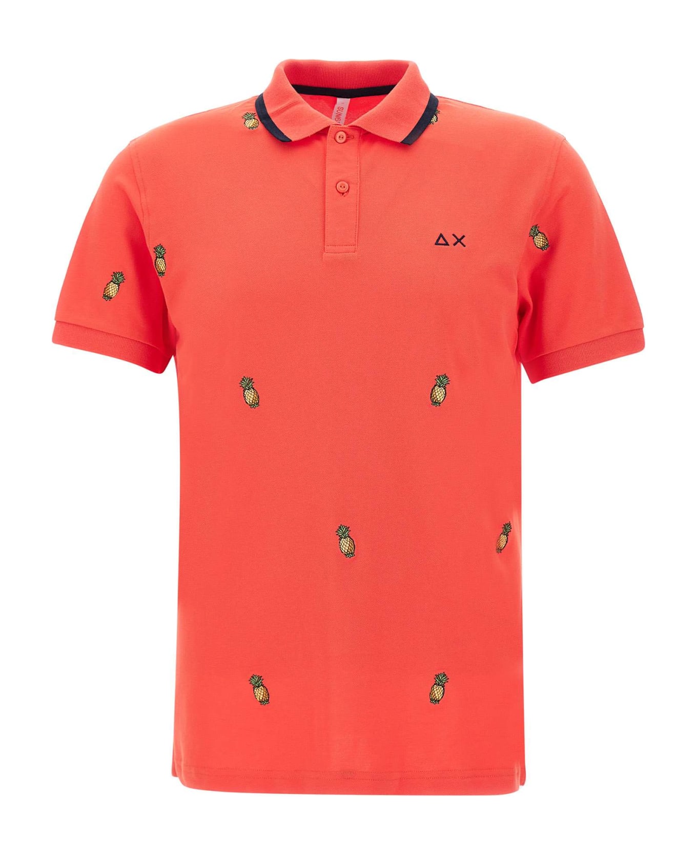 Sun 68 "full Embrodery" Cotton Polo Shirt - RED ポロシャツ
