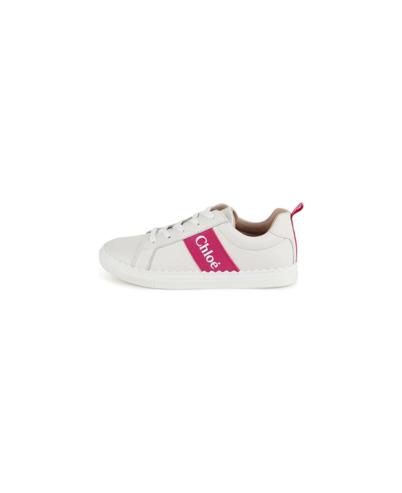 Chloé White And Fuchsia Lauren Low Sneakers - White