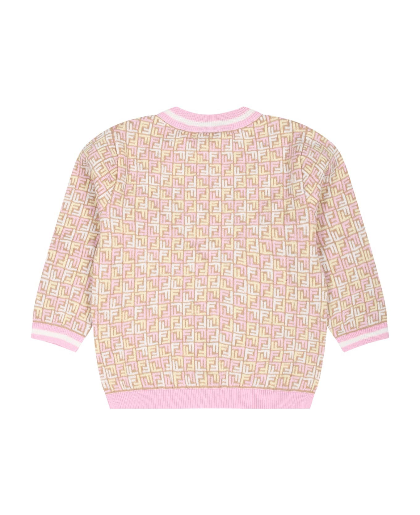 Fendi Beige Cardigan For Baby Girl With Iconic Ff - Rosa