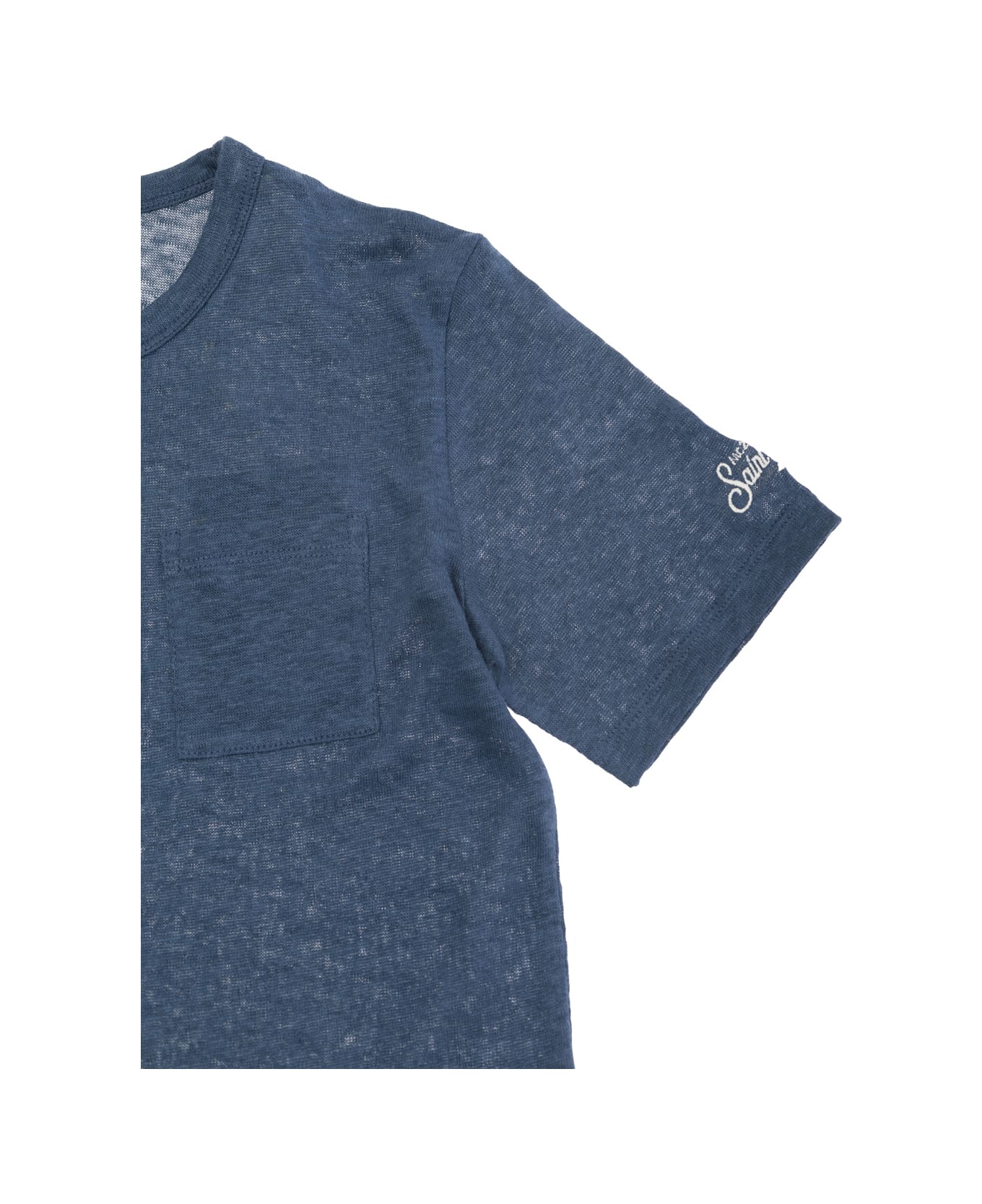 MC2 Saint Barth 'alex' Blue T-shirt With A Patch Pocket In Jersey Baby - Blu
