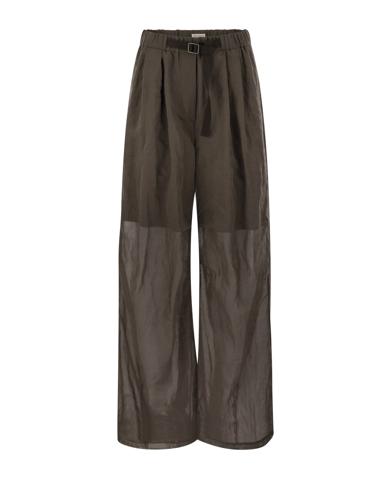 Brunello Cucinelli Ergonomic Loose Cotton Organza Trousers With Belt - Chocolate ボトムス