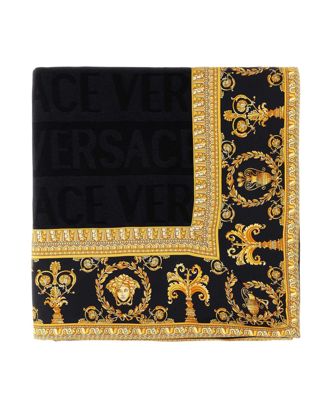 Versace Embroidered Wool And Silk I â ¡ Baroque Blanket - BLACK-GREY