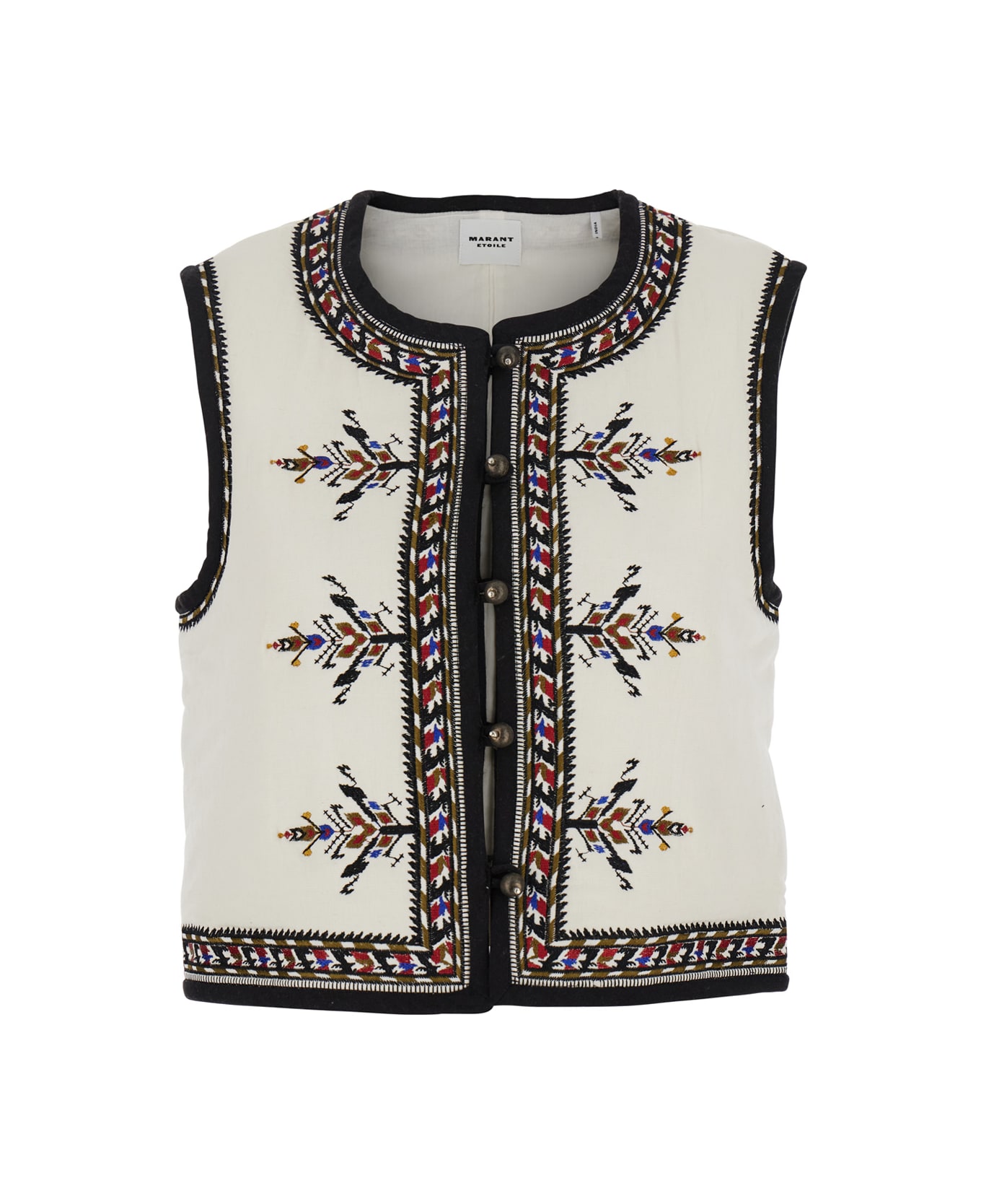 Marant Étoile 'zeana' White Gilet With Round Neck And Geometric Embroidery In Cotton And Viscose Blend Woman - White