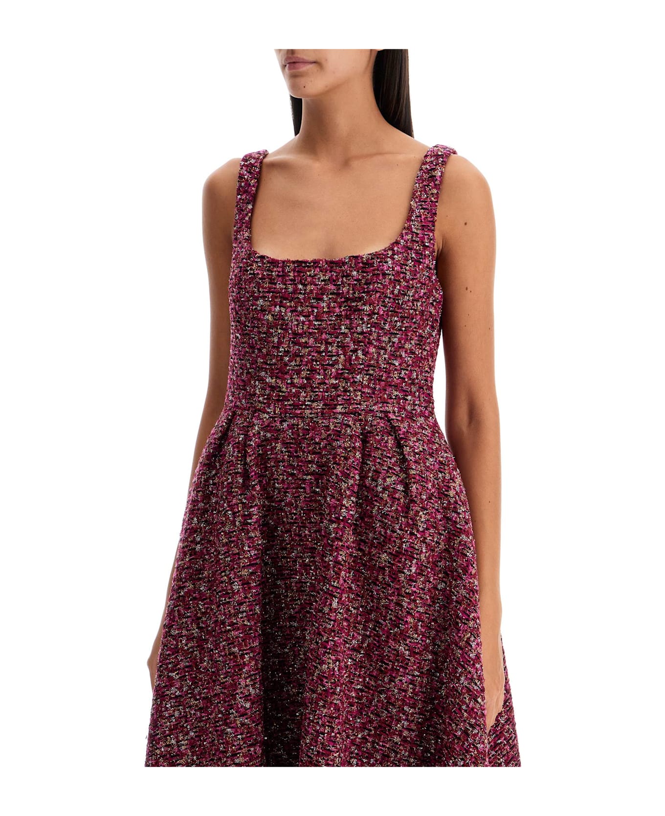 Alessandra Rich Midi Dress In Tweed With Sequ - PURPLE-BLACK (Purple)