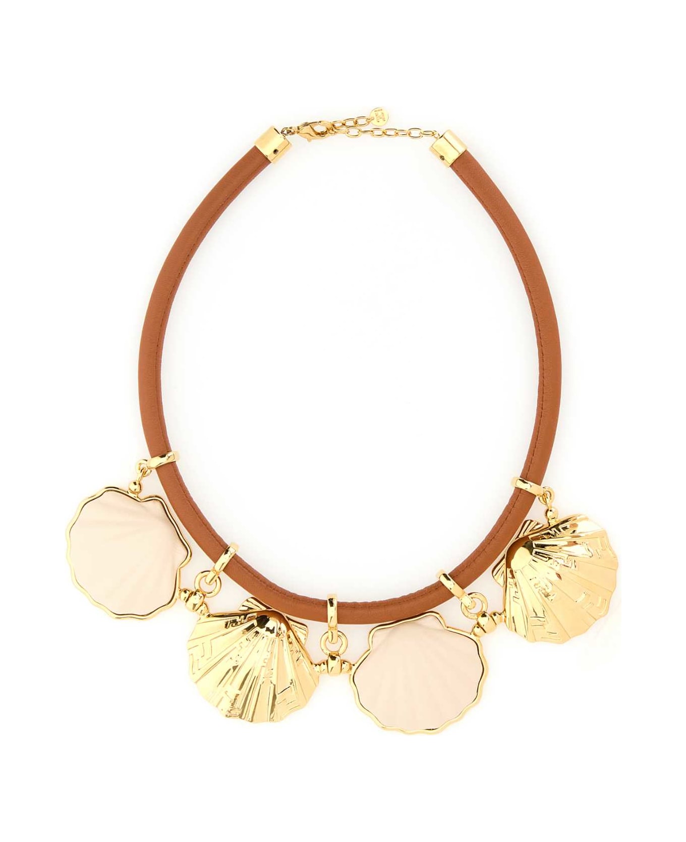 Fendi Multicolor Leather And Metal Forever Fendi Necklace - NATURALE