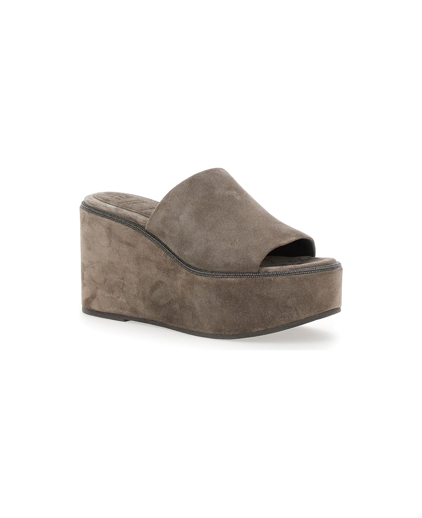 Brunello Cucinelli Brown Wedges With Almond Toe In Suede Woman - Brown
