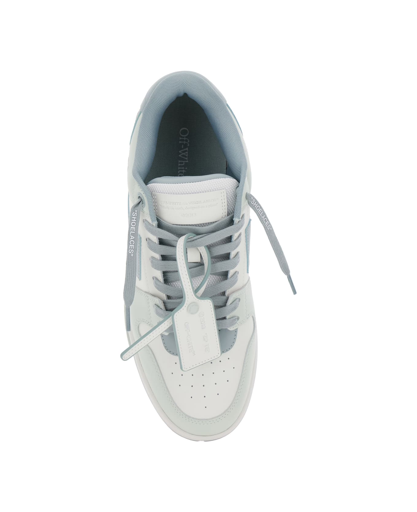 Off-White 'out Of Office' Light Blue Low Top Sneakers With Arrow Motif And Zip-tie Tag In Leather Man - GREYISH GREEN