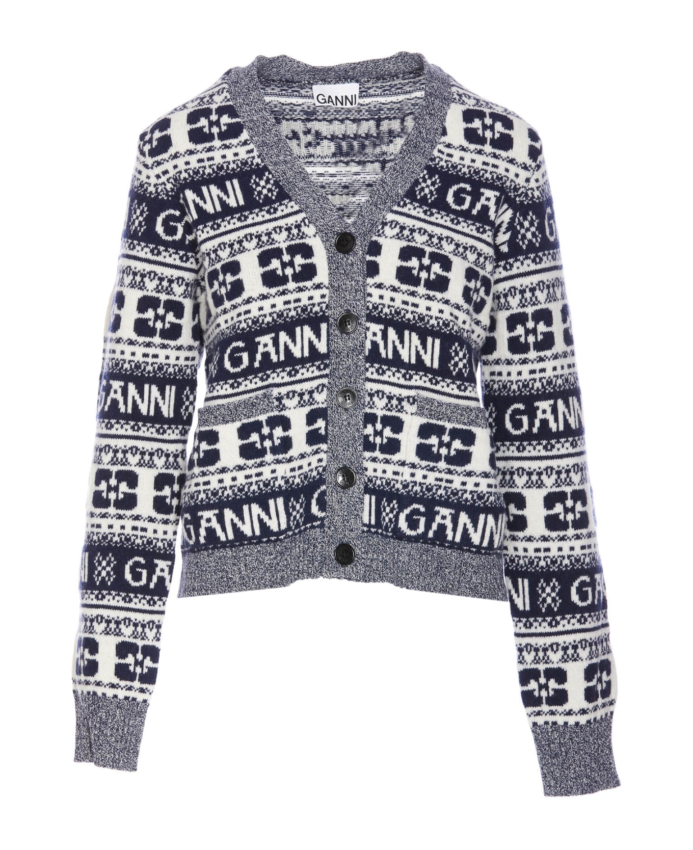 Ganni Logo Wool Mix Cardigan - Sky Captain