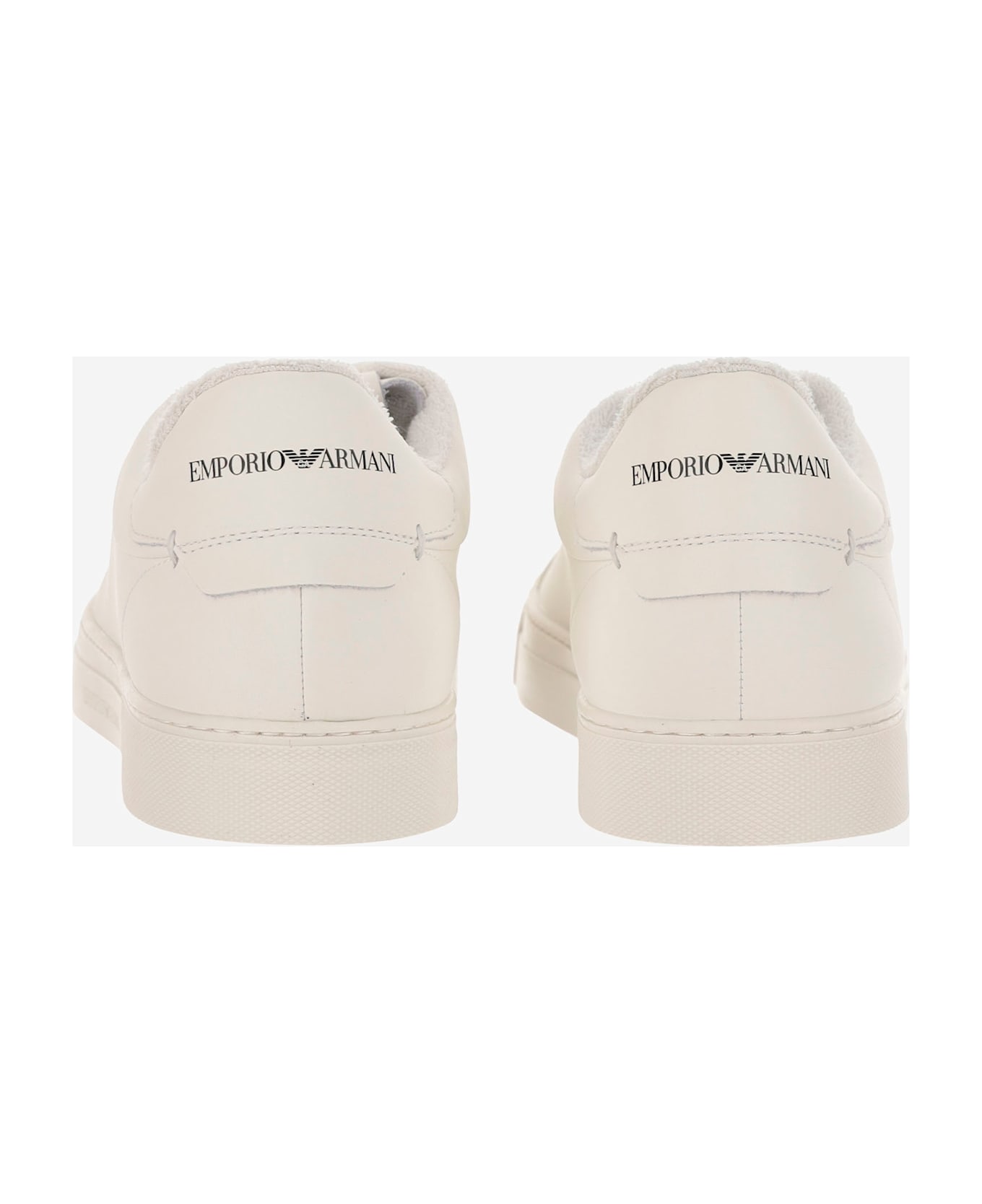 Emporio Armani Leather Sneakers With Logo - White