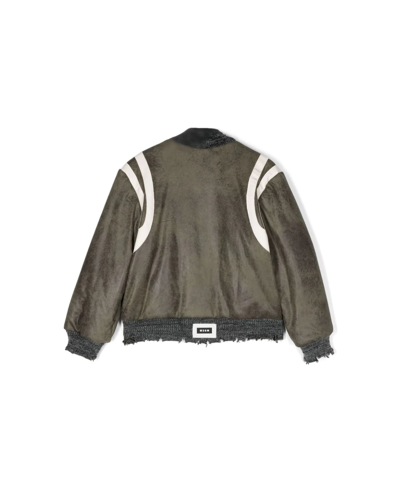 MSGM Forest Green Bomber Jacket With Contrast Edging - Verde