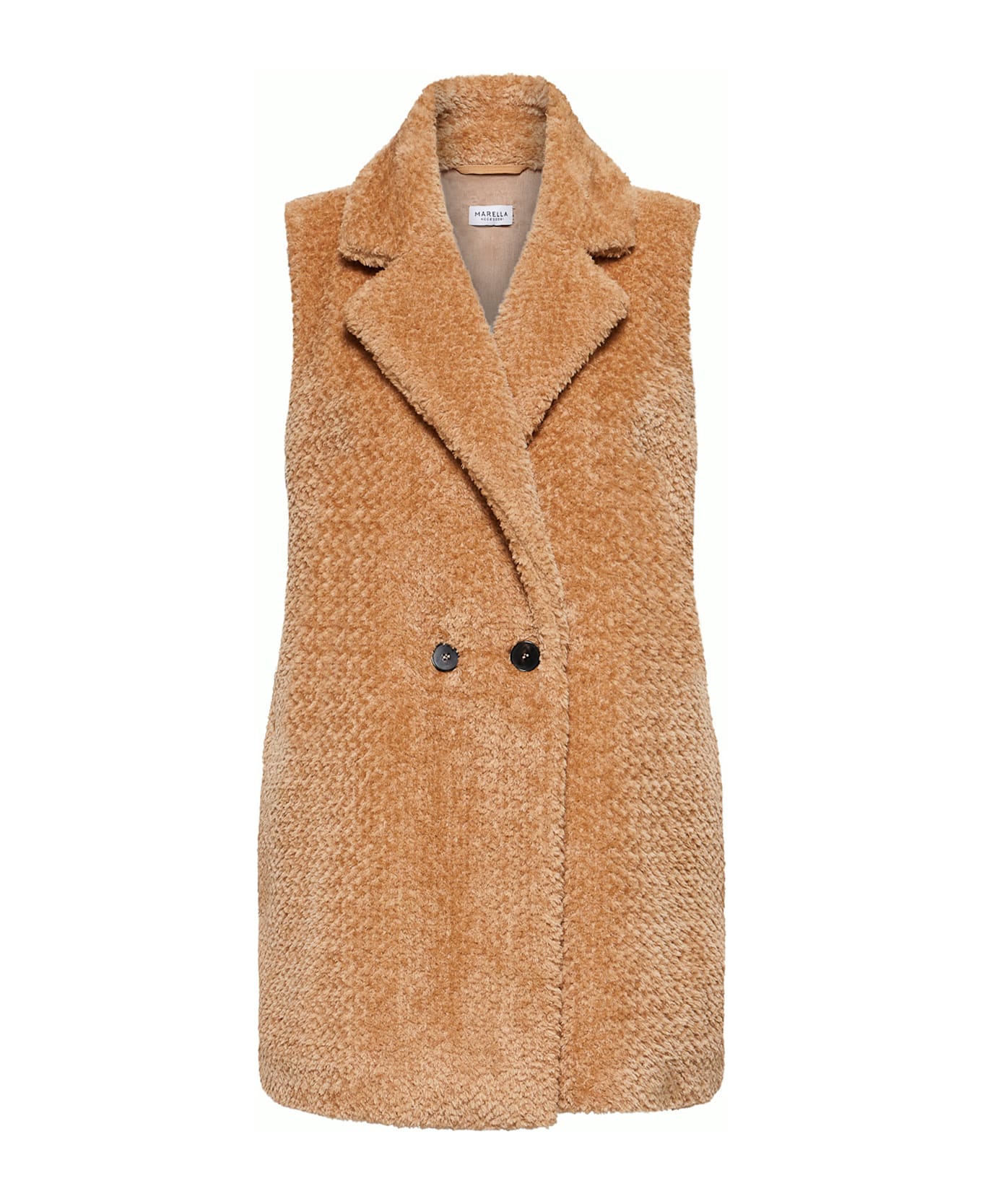 Marella Camel Teddy Long Vest - CAMMELLO