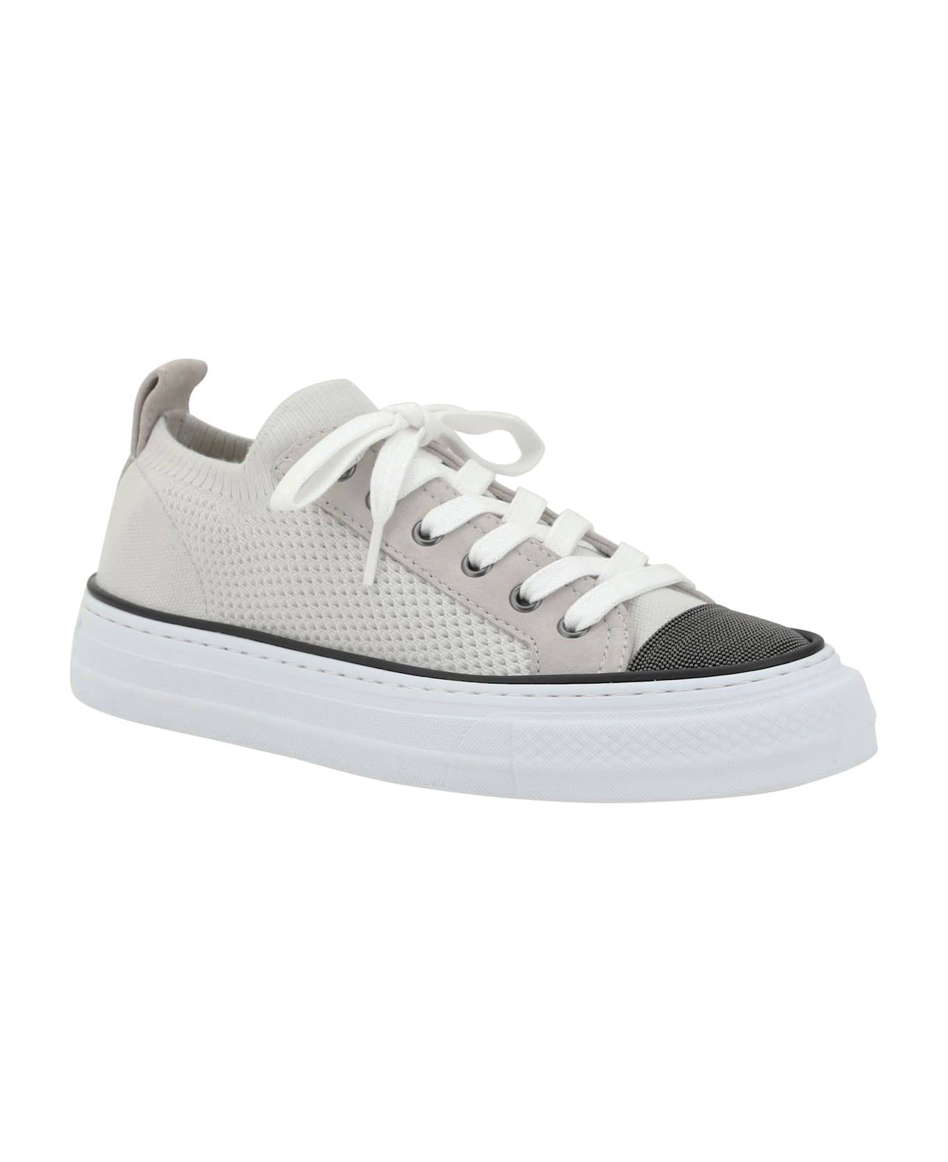 Brunello Cucinelli Mesh Cotton And Suede Sneakers