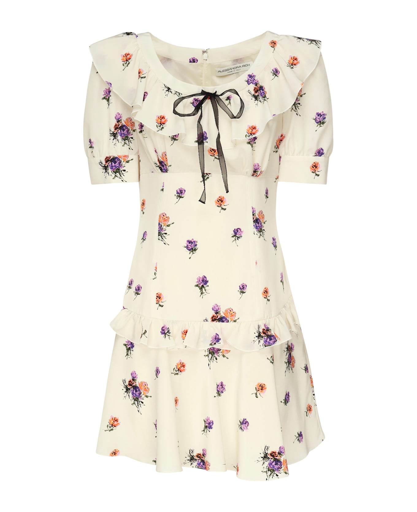 Alessandra Rich Rose Printed Mini Dress - White