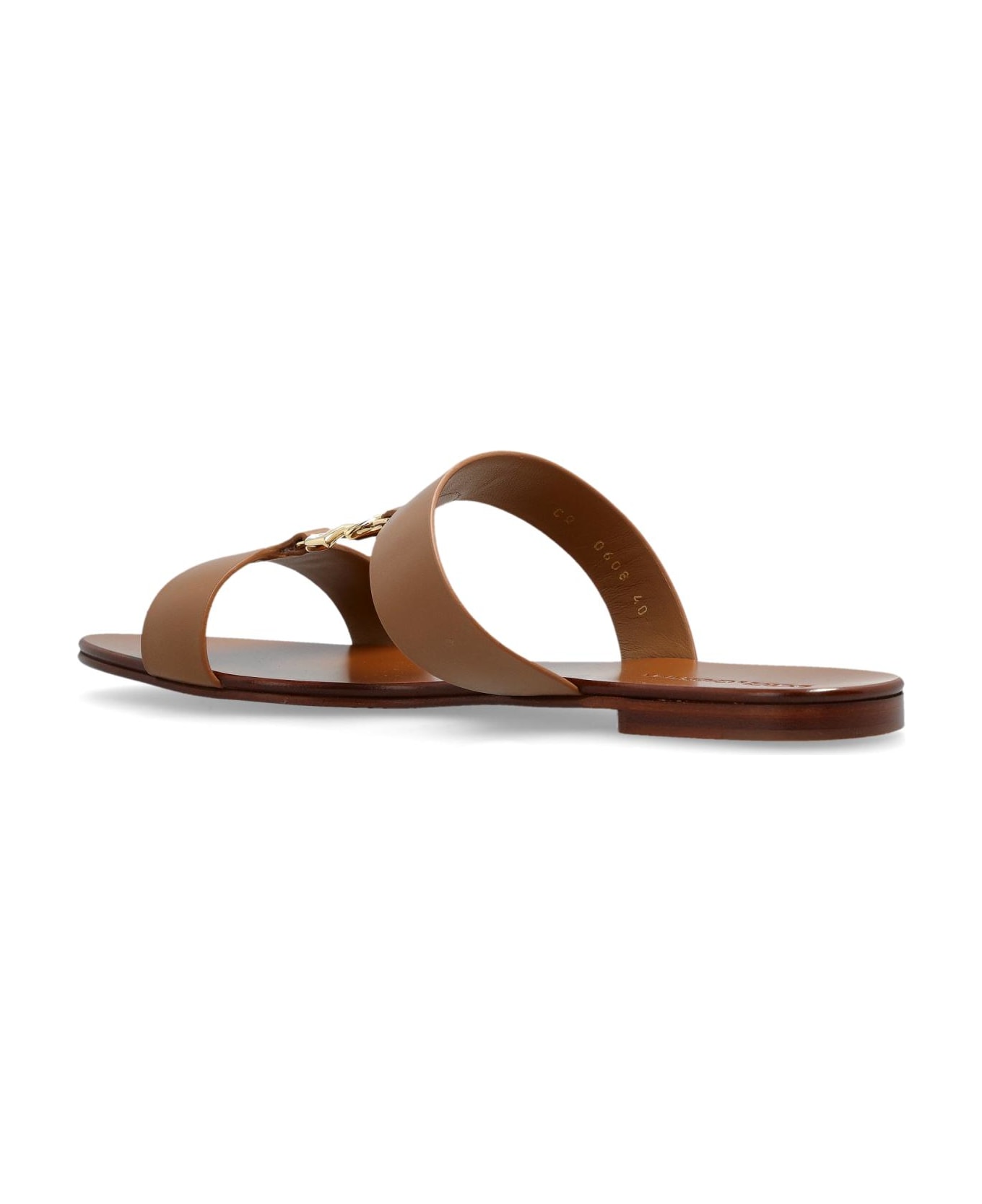 Dolce 
Gabbana Leather Slides With Logo-shaped Appliqué - BROWN