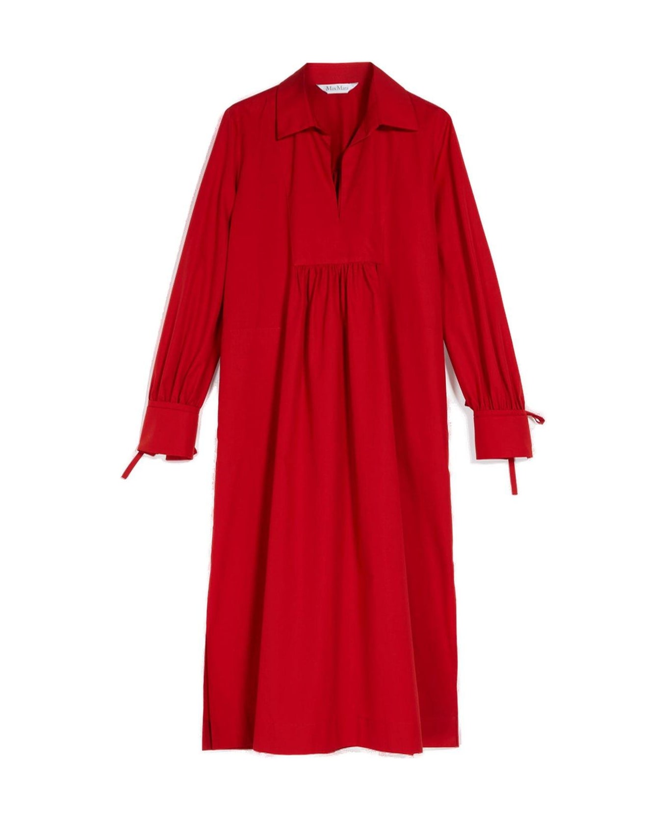 Max Mara Collared Long-sleeved Dress - Rosso